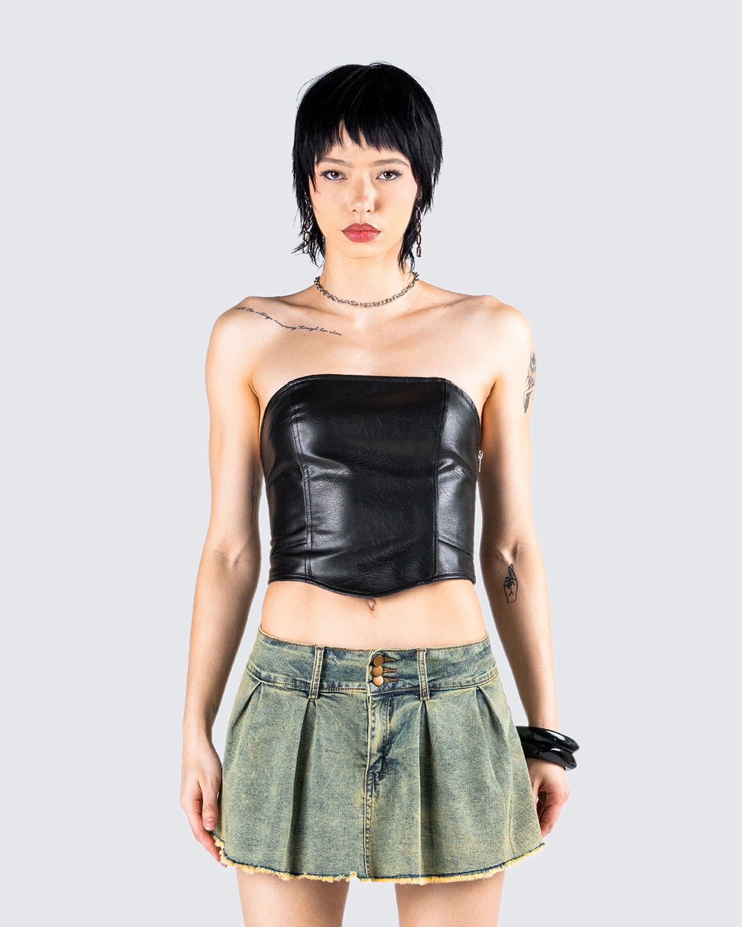 Nika Black Faux Leather Top