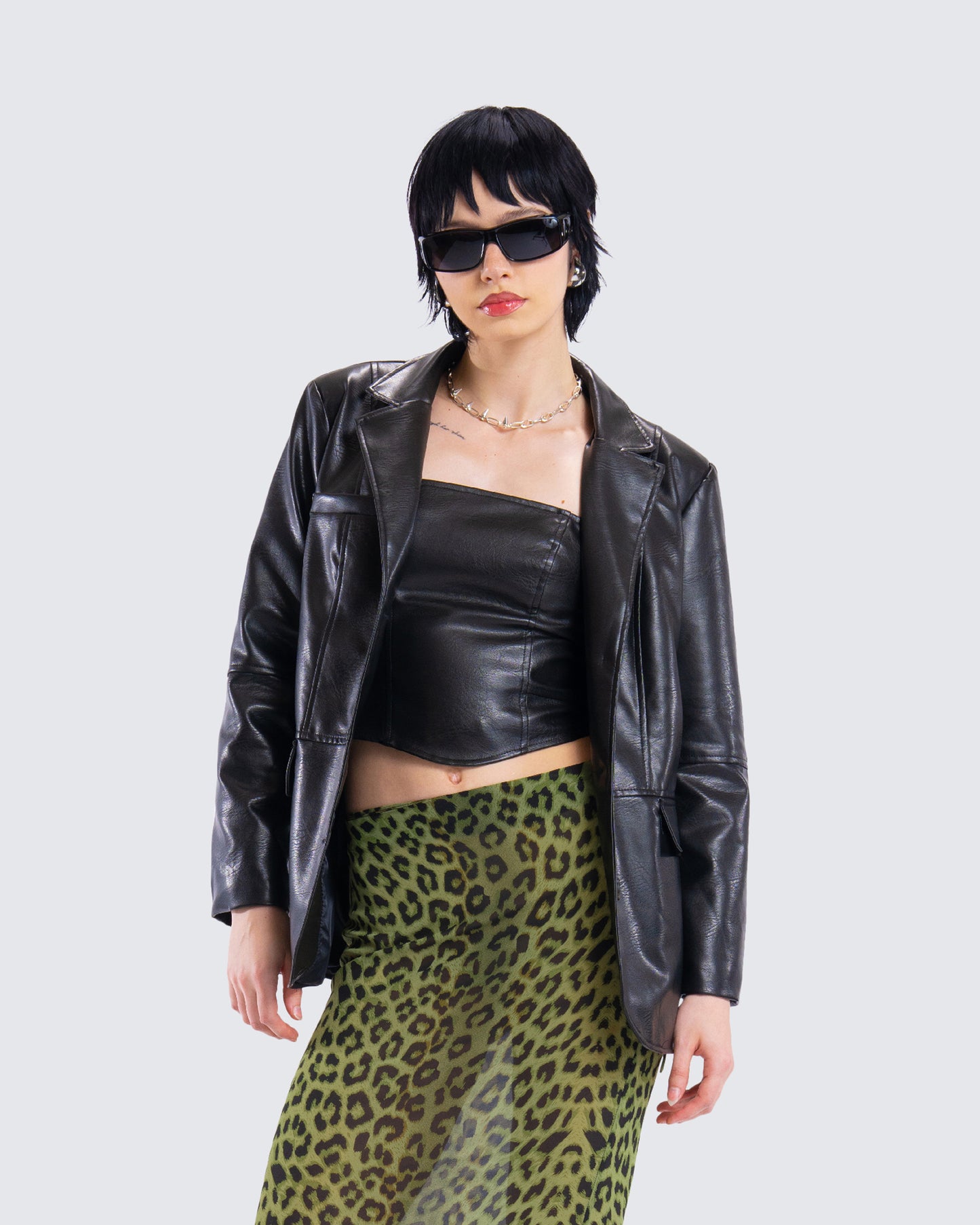 Nika Black Vegan Leather Blazer