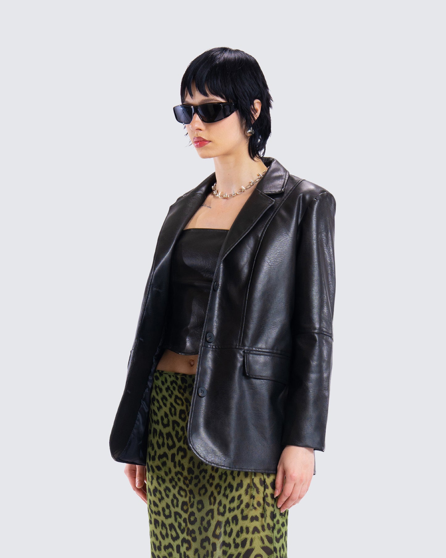 Nika Black Vegan Leather Blazer