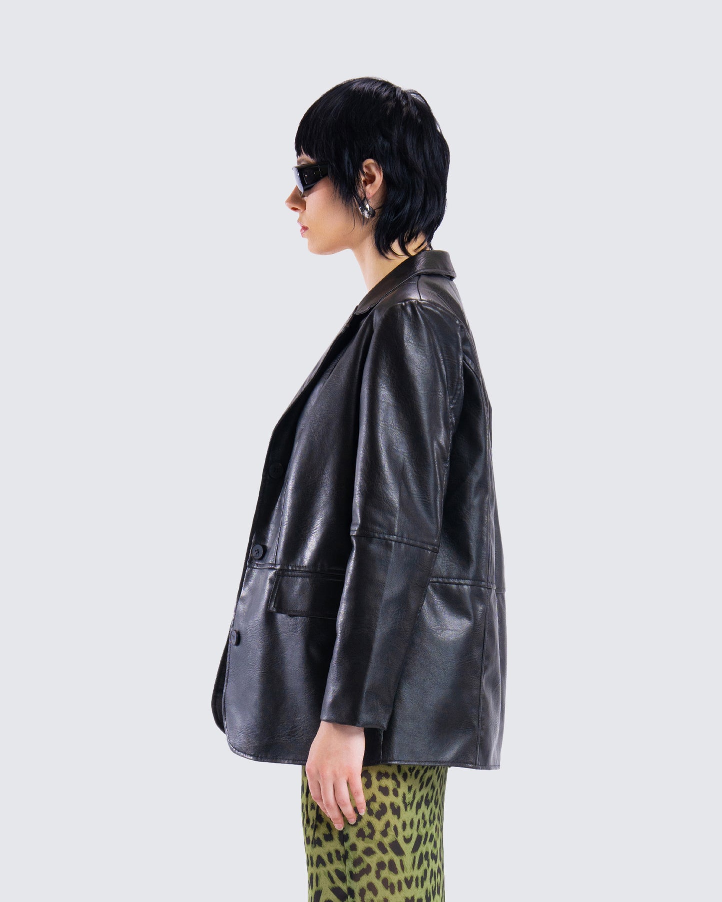 Nika Black Vegan Leather Blazer