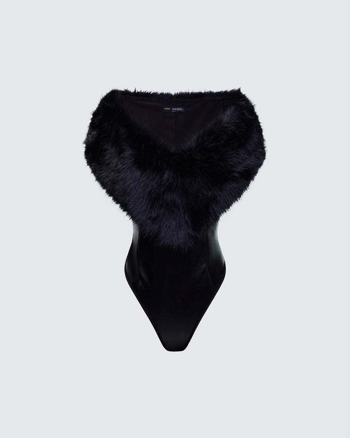 Nina Black Fur Trim Bodysuit product front
