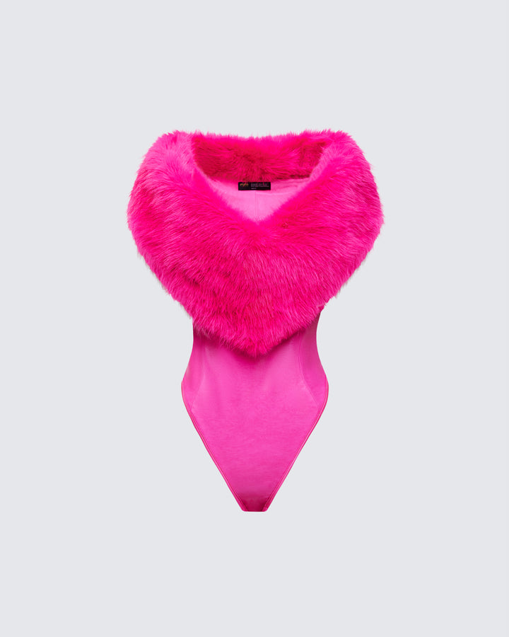 Nina Pink Fur Trim Bodysuit product front