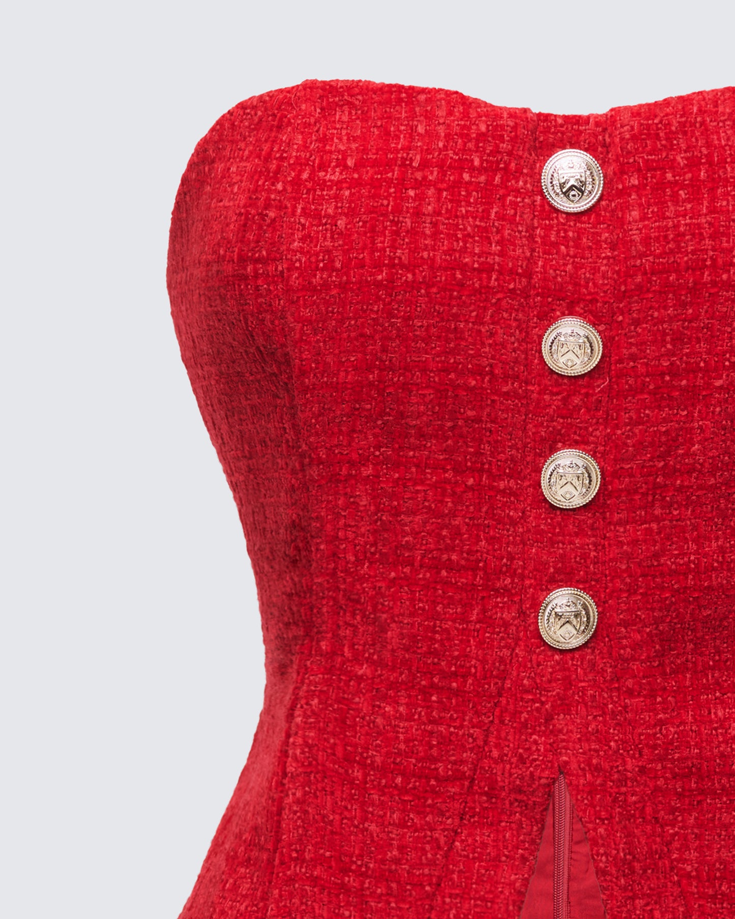Women's red matching set close-up detail – FINESSE
