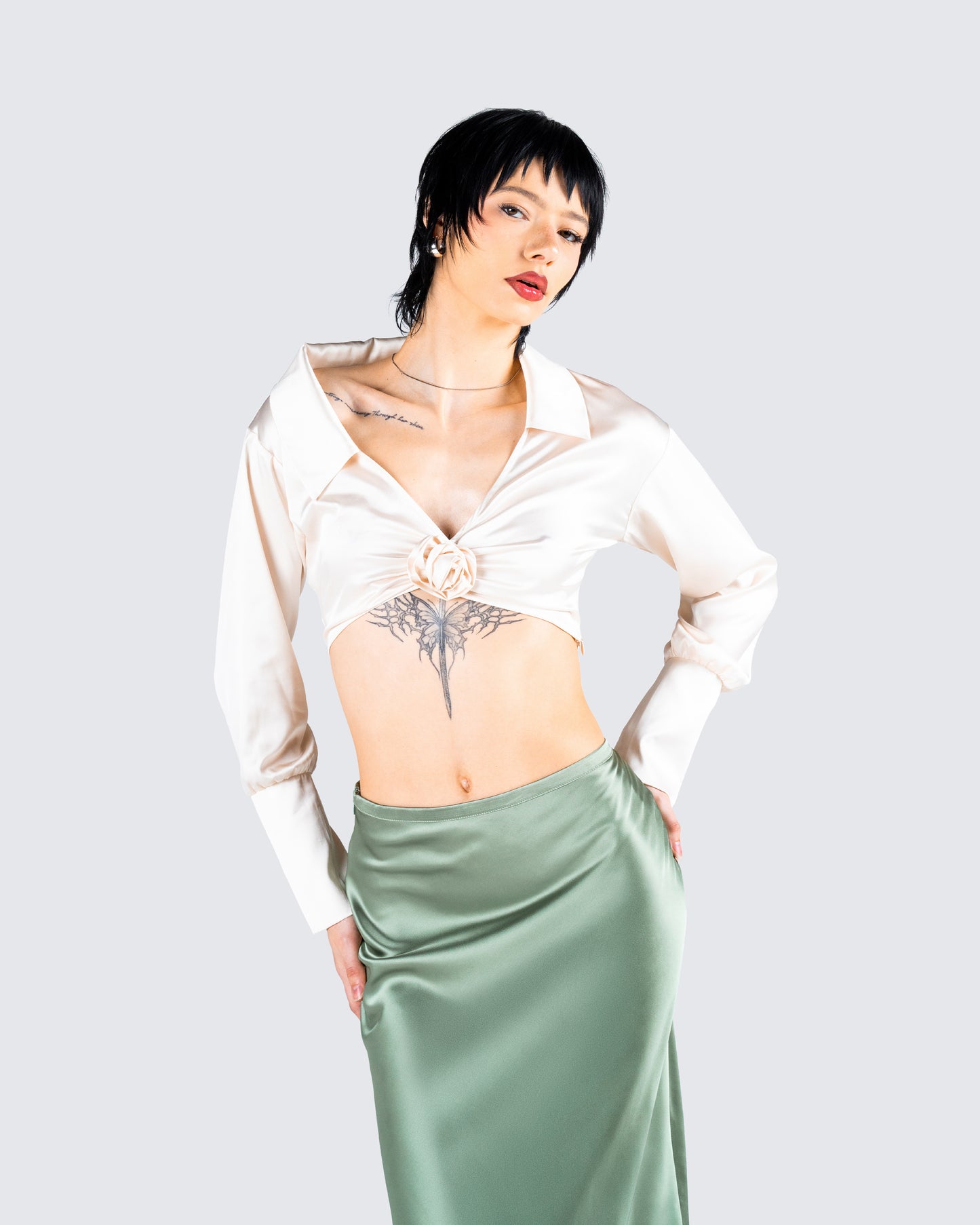 Noor Ivory Knotted Blouse Top