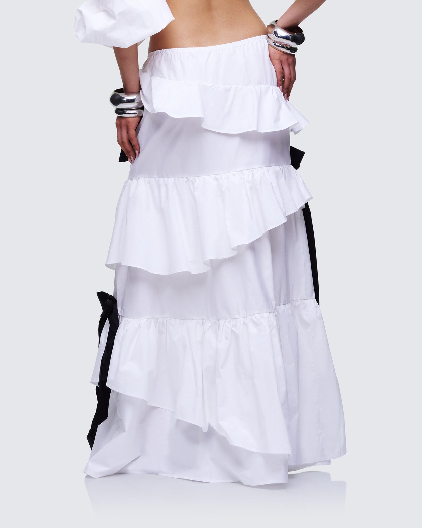 Noura White Poplin Tiered Maxi Skirt