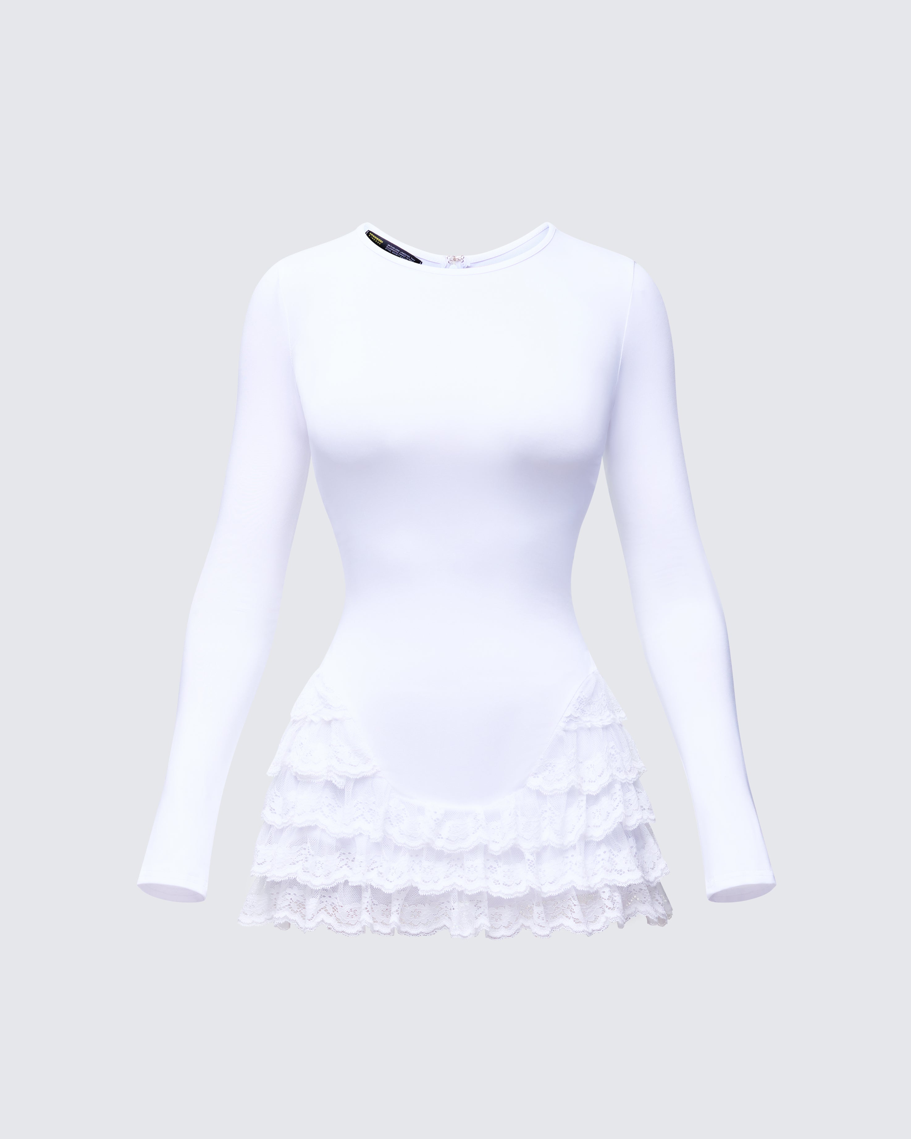 Odelia White Ruffle Bottom Mini Dress Odelia White Ruffle Bottom Mini Dress