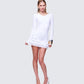 Women's white mini dress styled on model – FINESSE