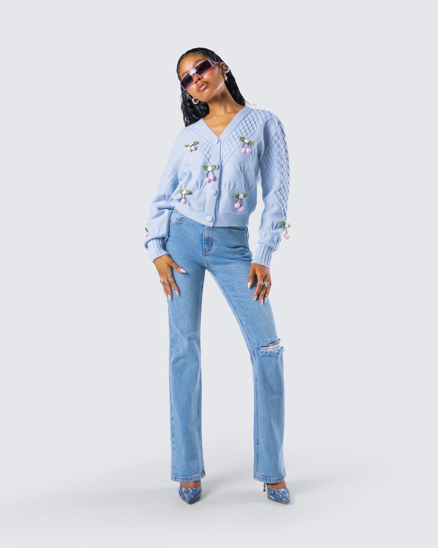 Olea Lavender Cherry Trim Cardigan