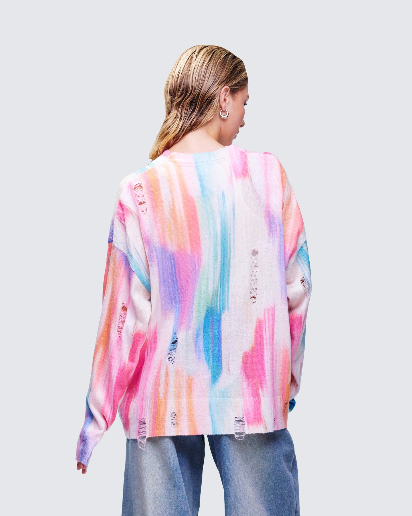 Omie Multi Print Distressed Cardigan