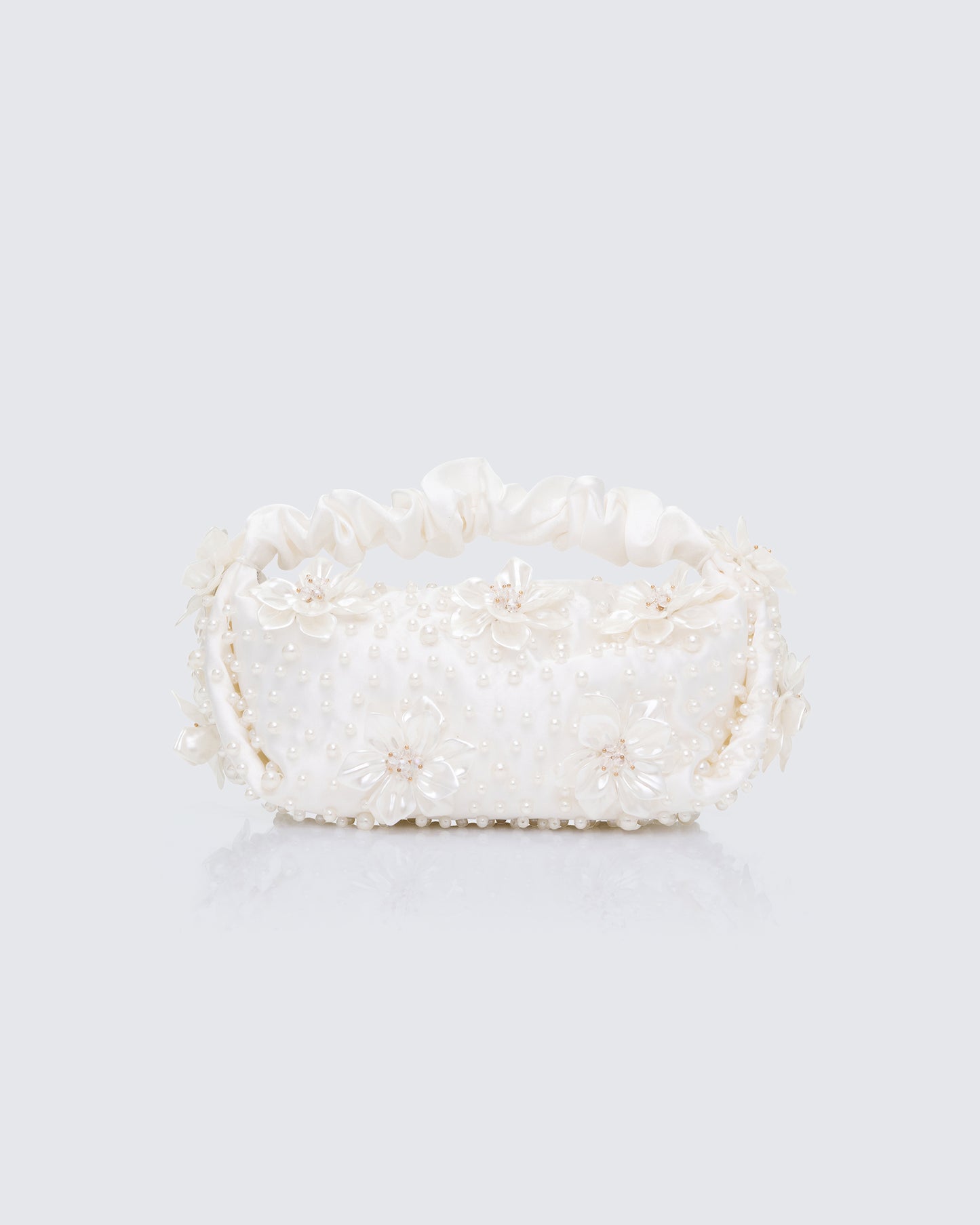 Opal Ivory Satin Sculpted Flower Grab Bag