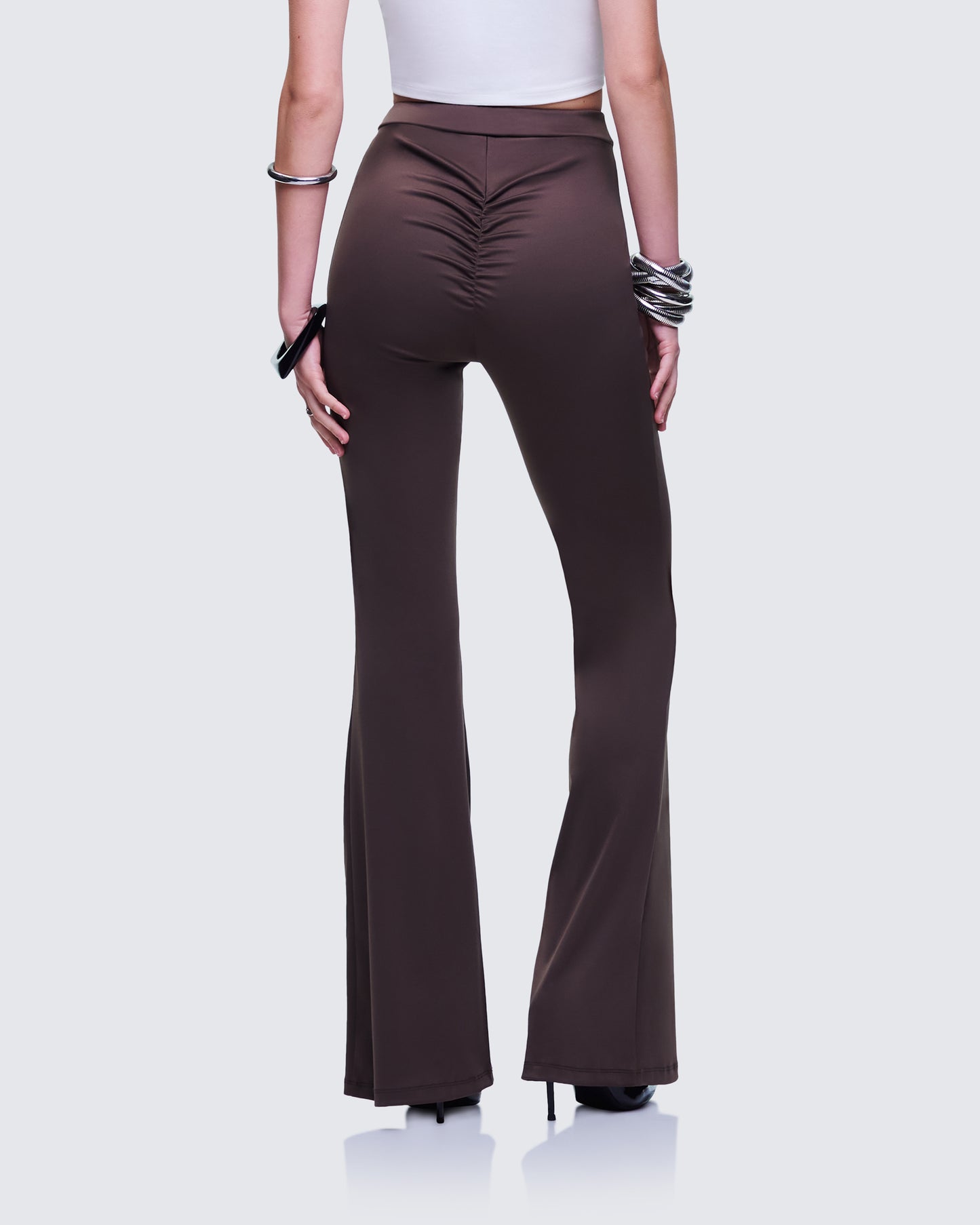 Quintessa Brown Ruched Back Flare Pants