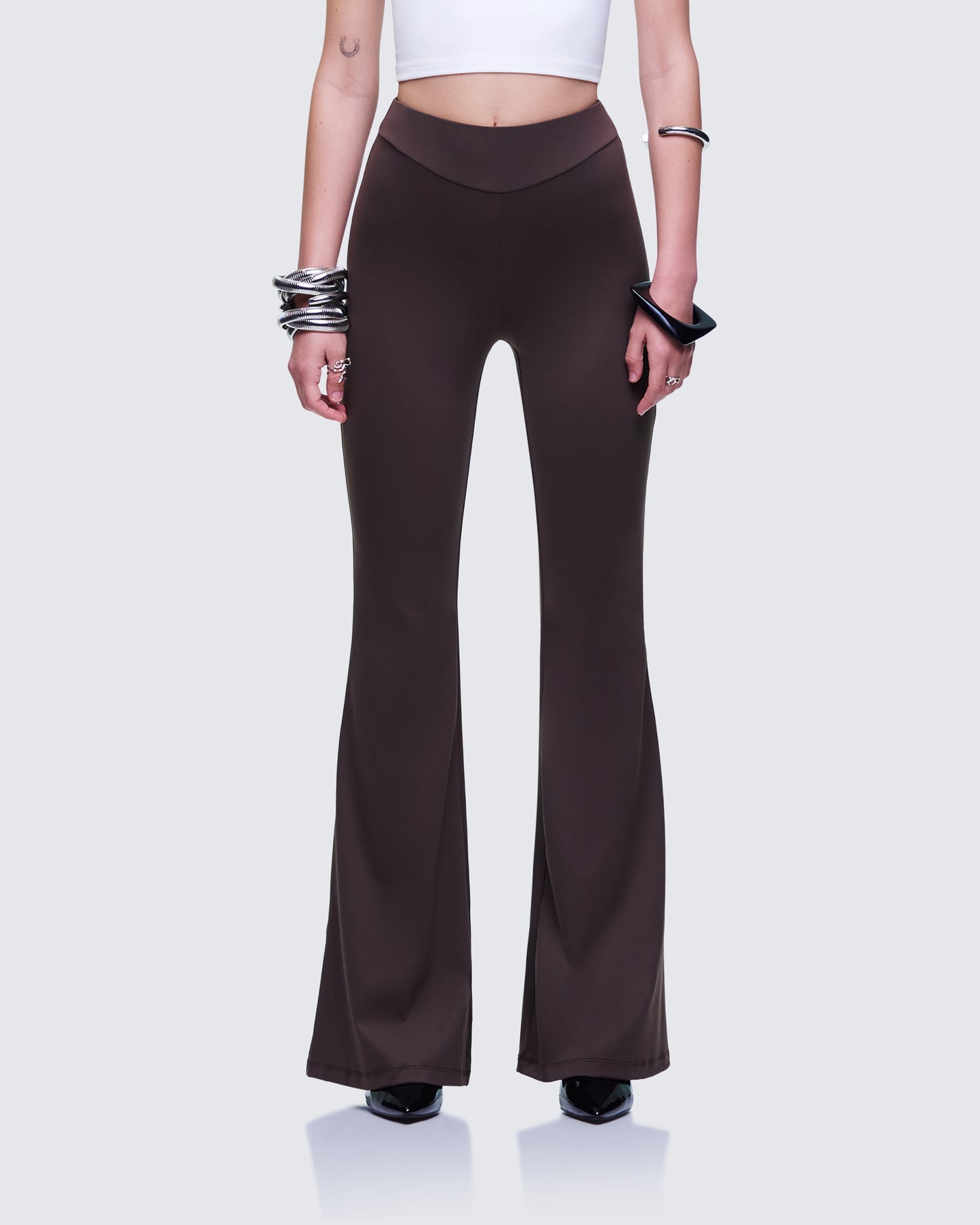 Quintessa Brown Ruched Back Flare Pants model front