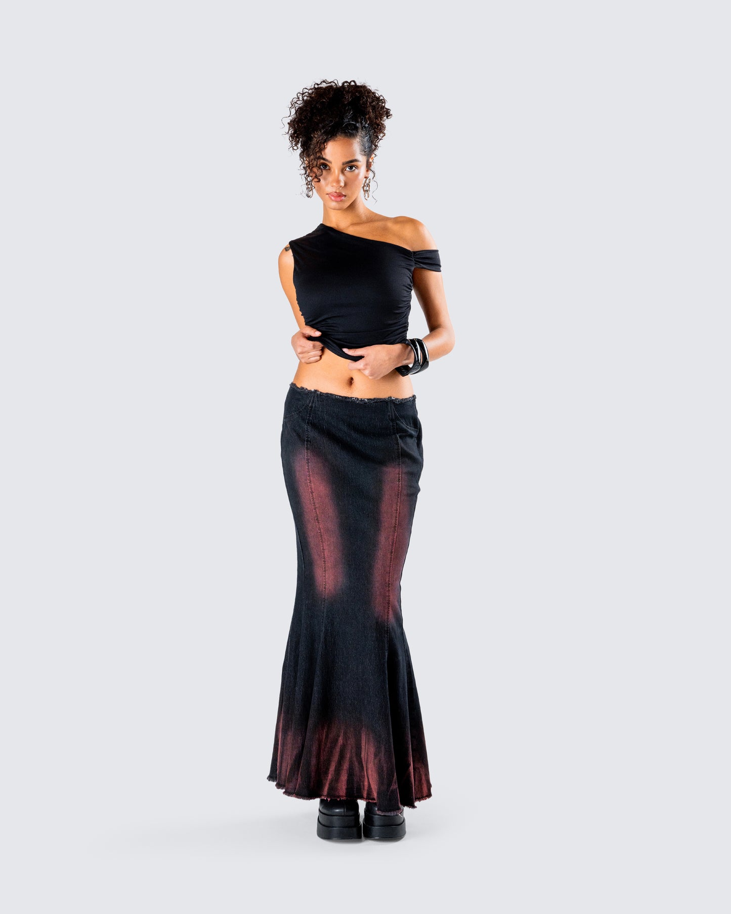Raine Black Washed Maxi Skirt