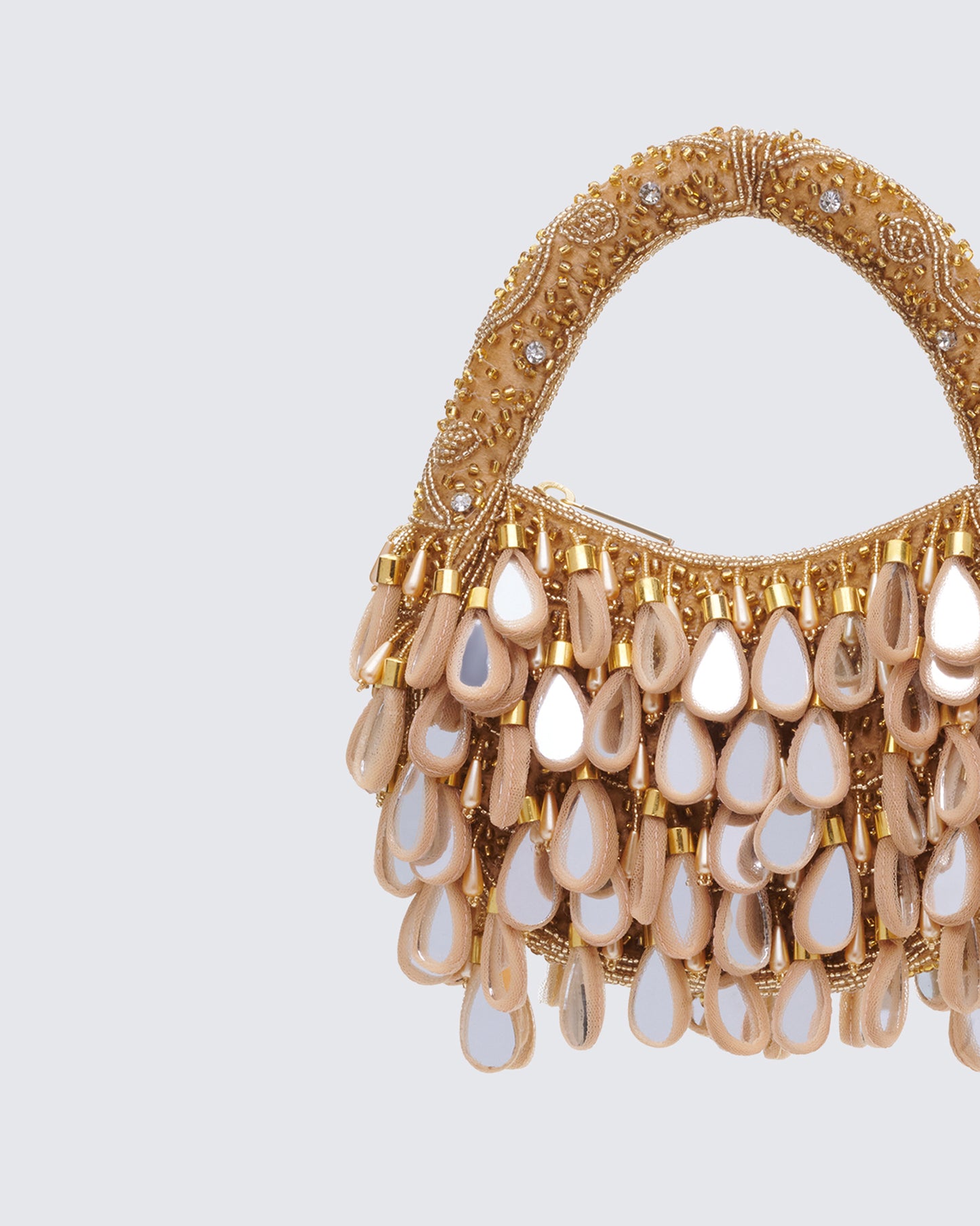Rania Gold Raindrop Mirror Bag - close up detail