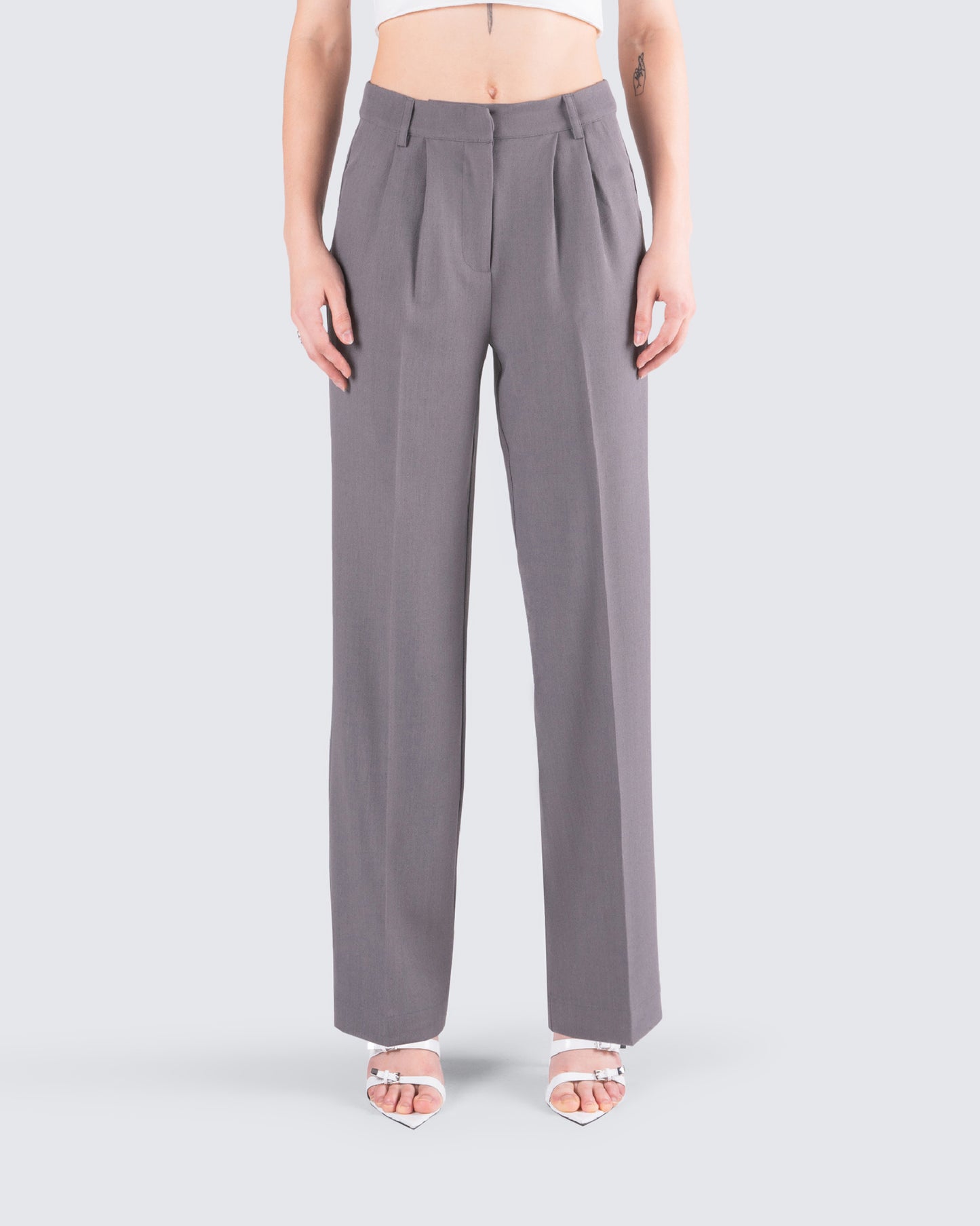 Reese Grey Tailored Pants model front