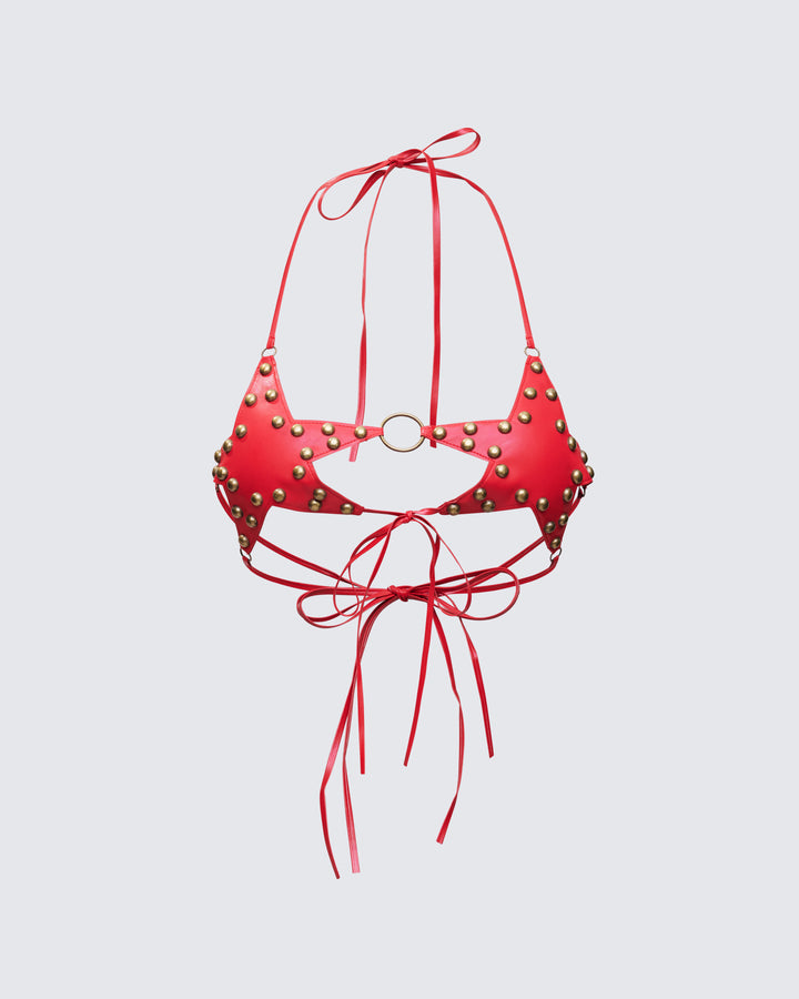 Reign Red Vegan Leather Star Bra product front