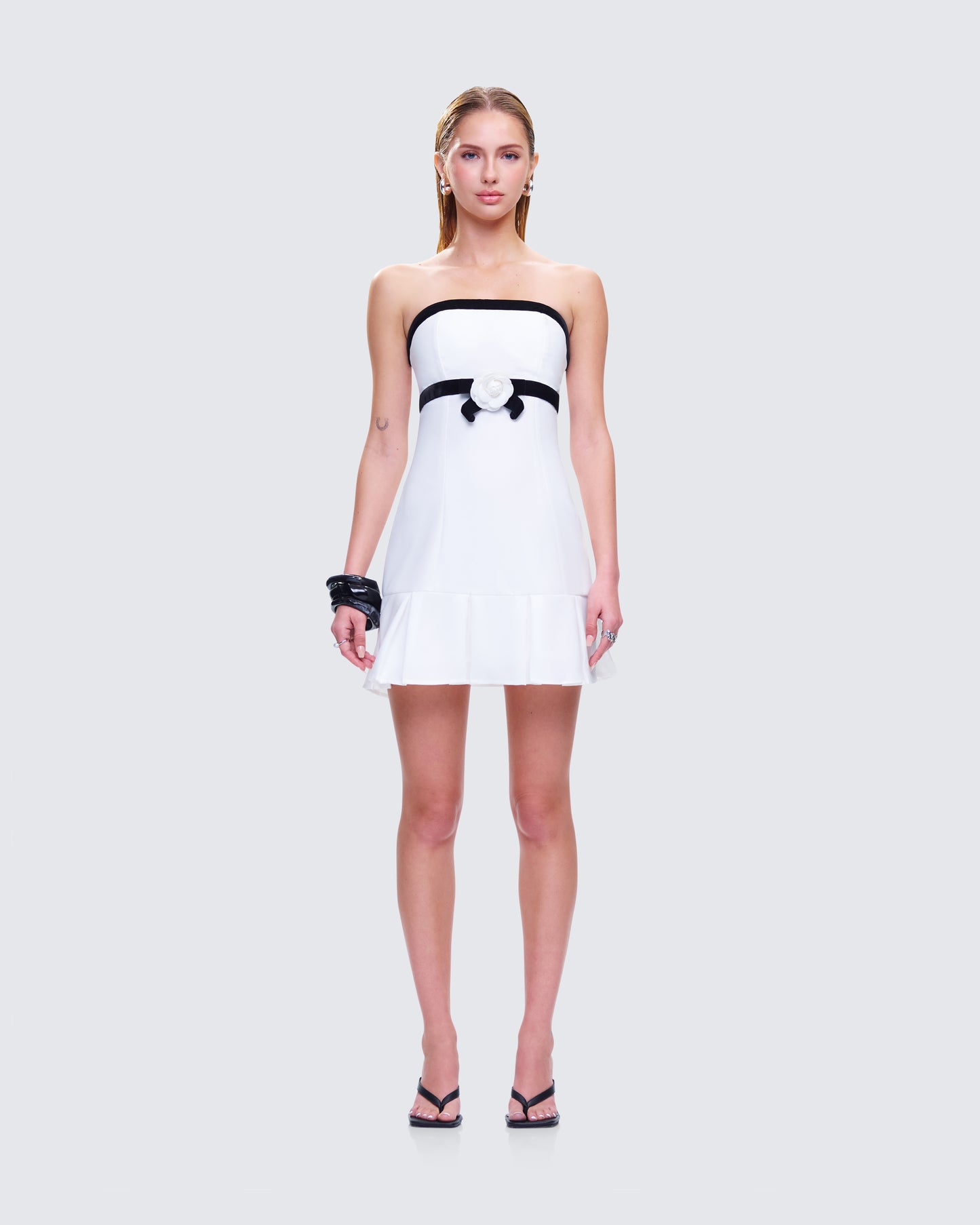 Roma White Strapless Mini Dress model front