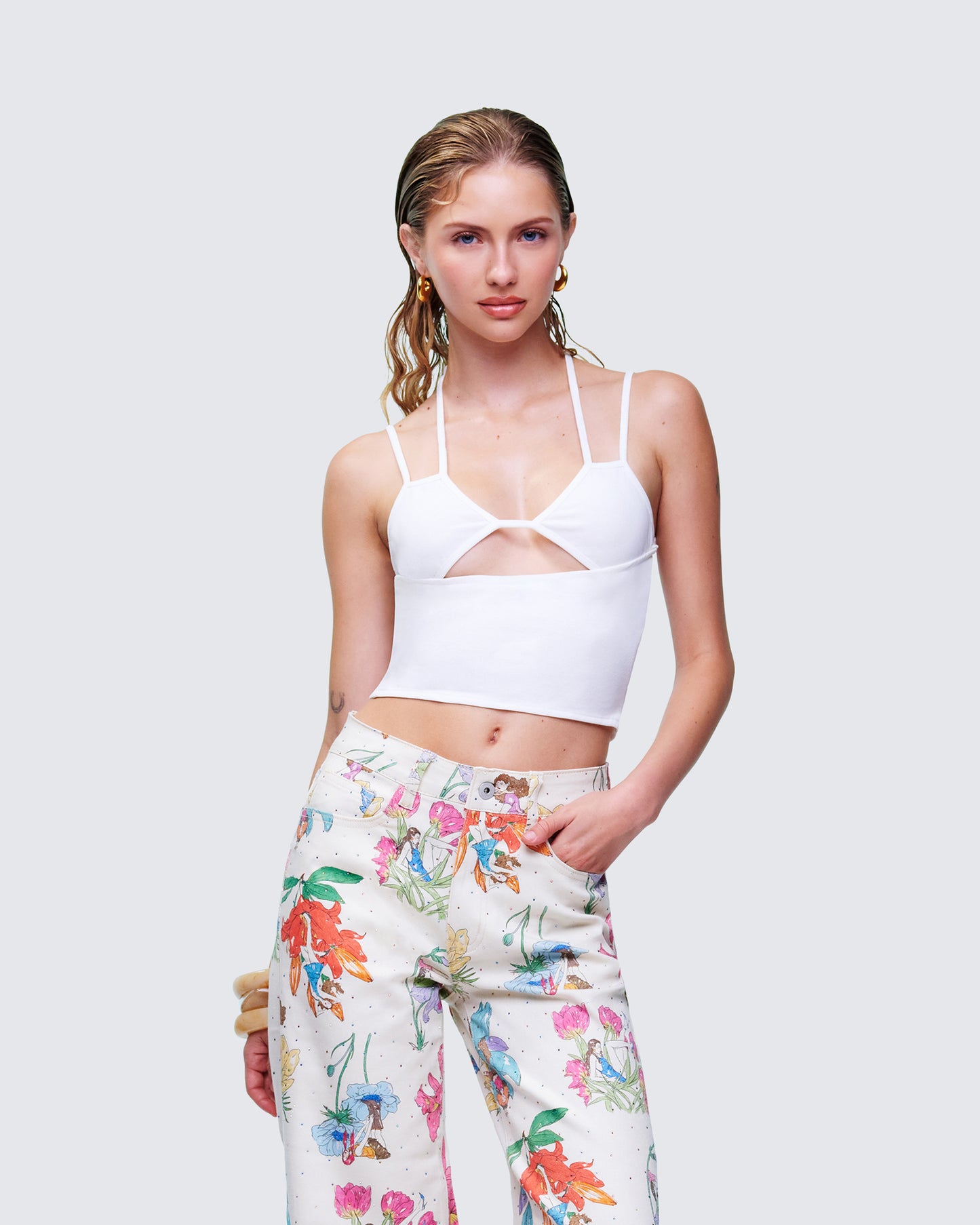 Romina White Button Though Cami Top