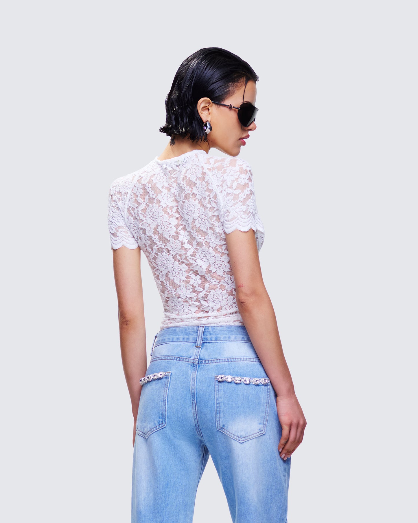 Romona White Lace Cut Out Bodysuit