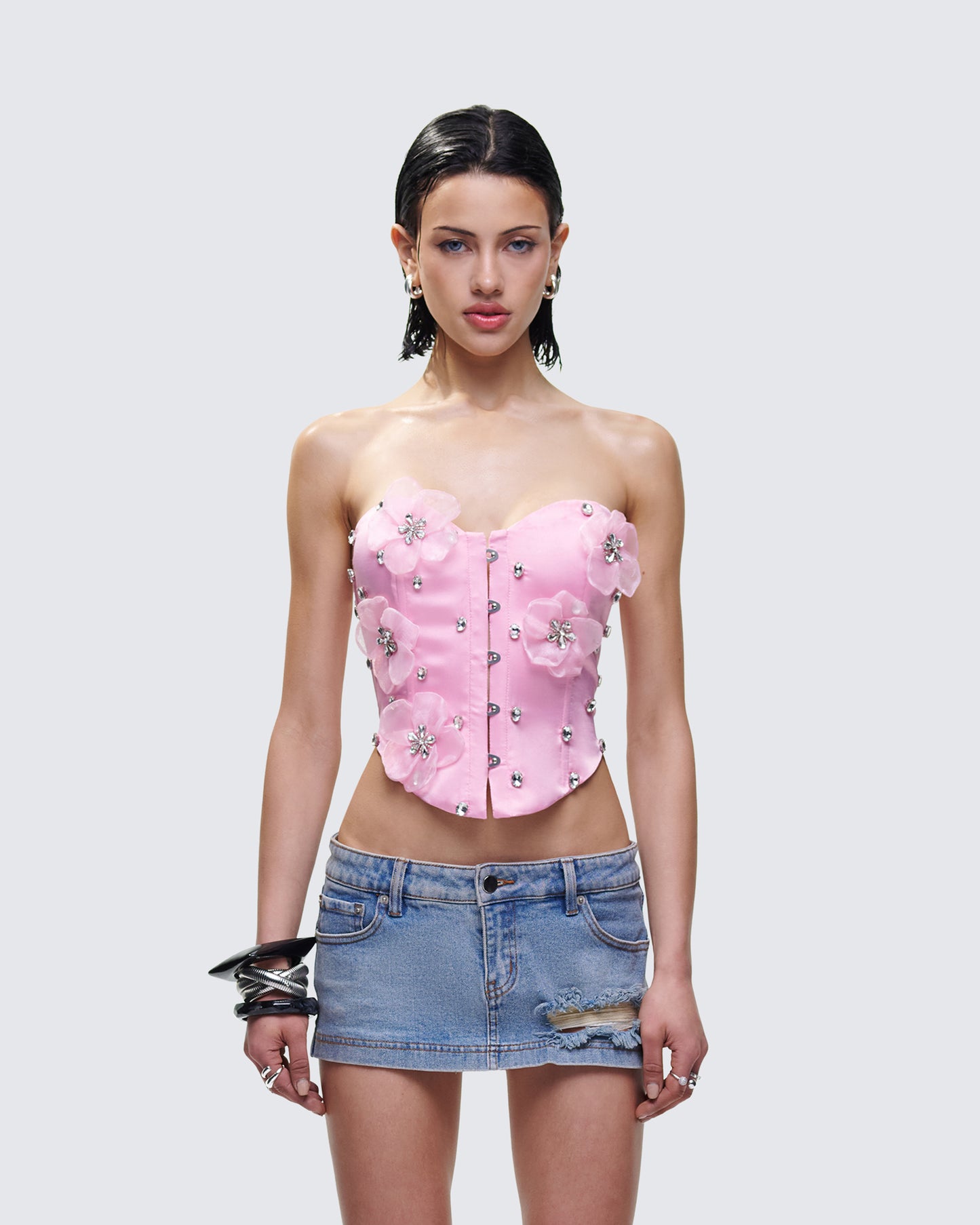 Roselle Pink Rhinestone Corset Top