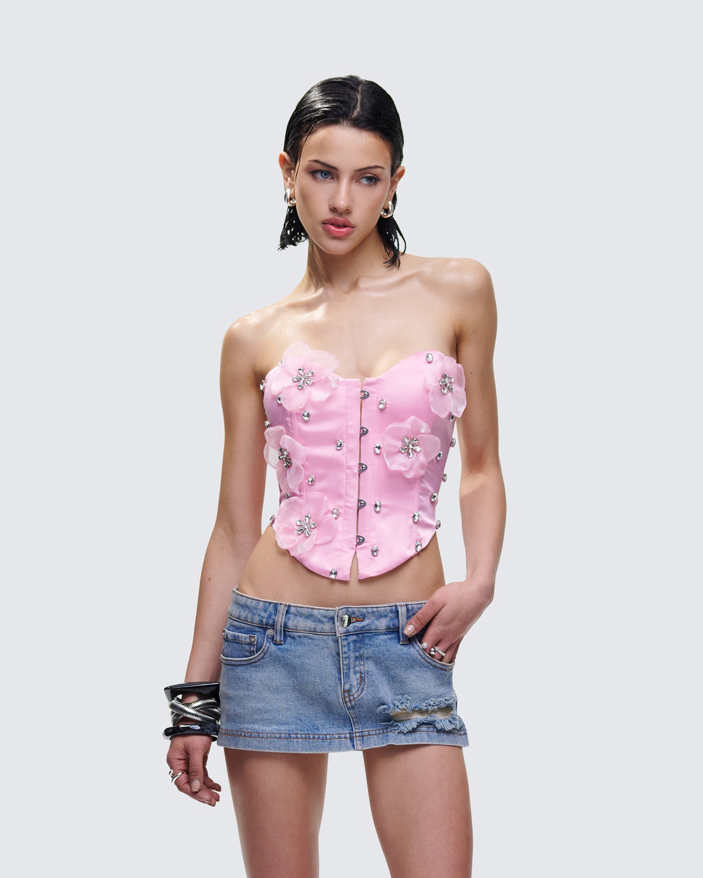 Roselle Pink Rhinestone Corset Top