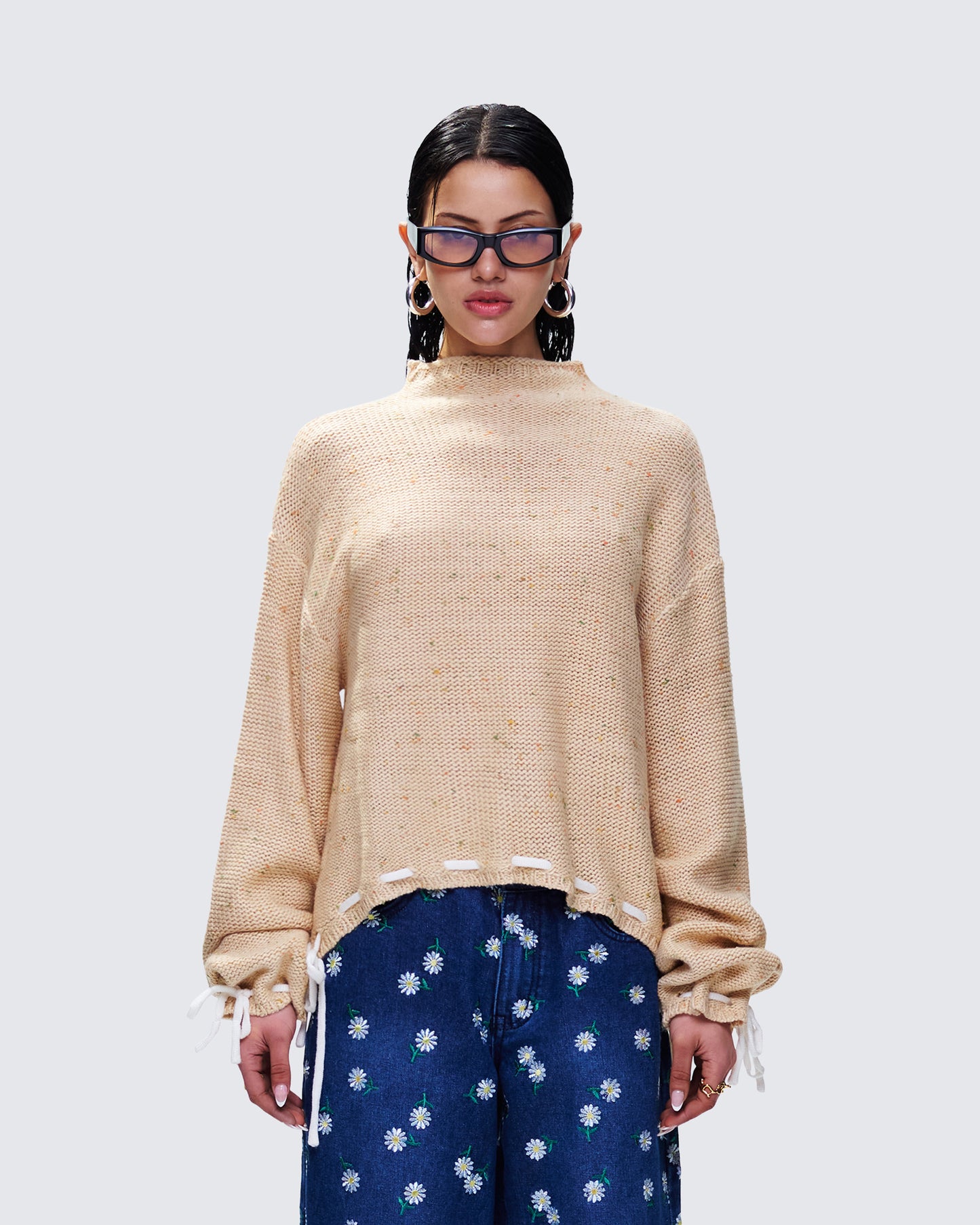 Roxane Muilti Coloured Hem Detailed Knit Jumper model front