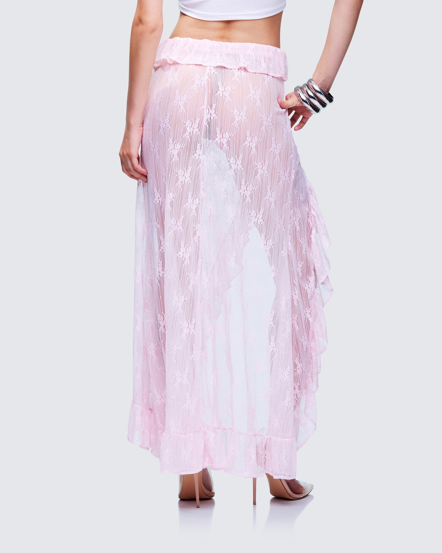 Sabella Blush Sheer Lace Maxi Skirt