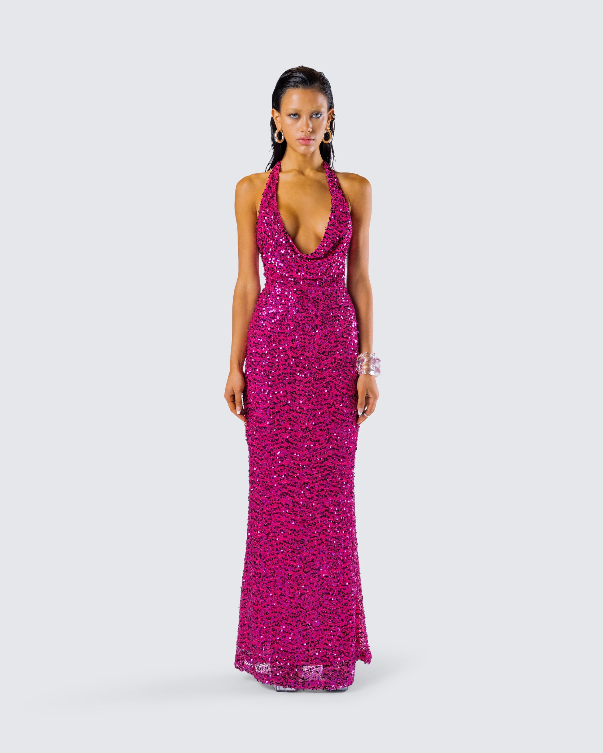 Sabine Purple Sequin Maxi Dress model front