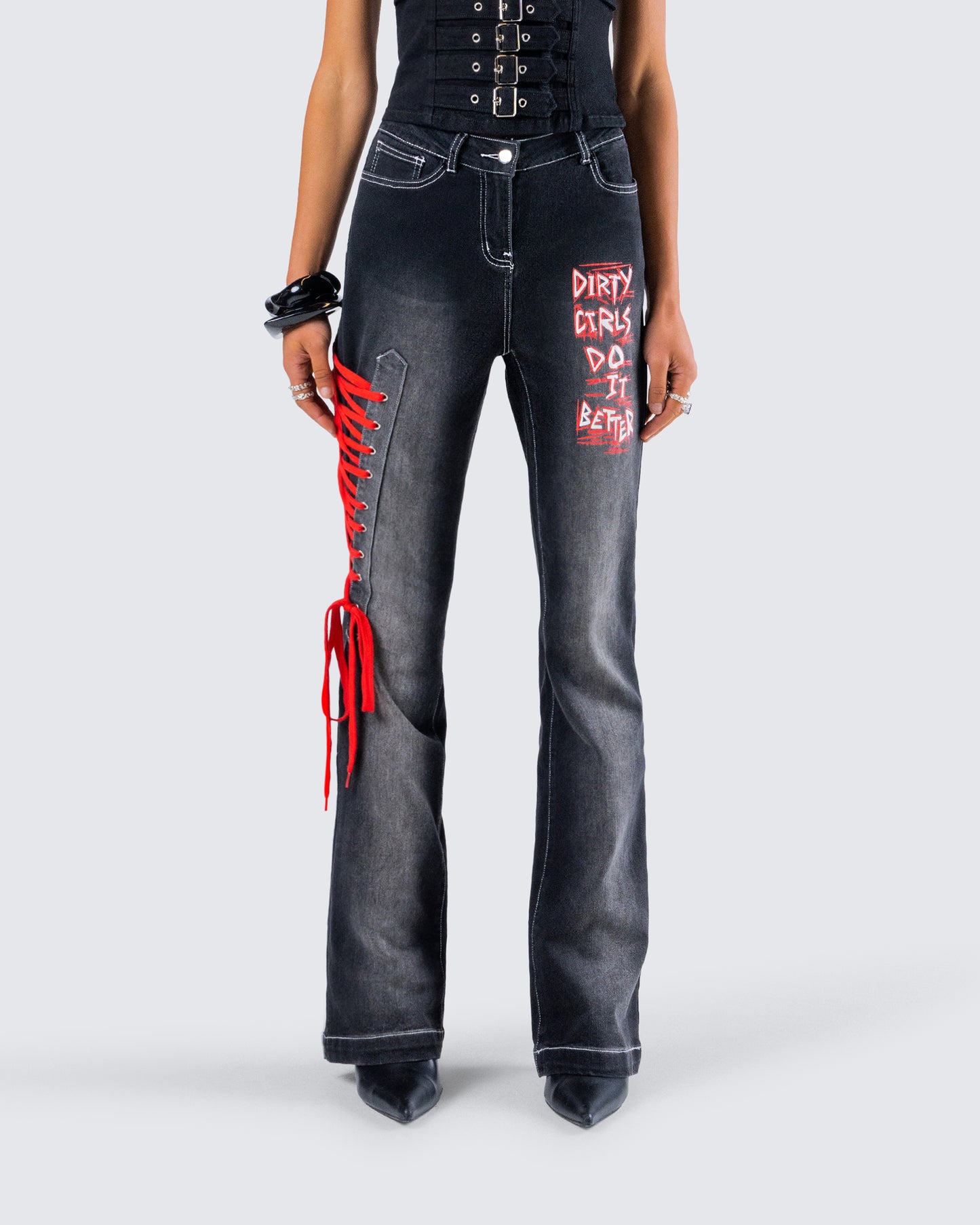 Salem Black Low Rise Denim Pant model front