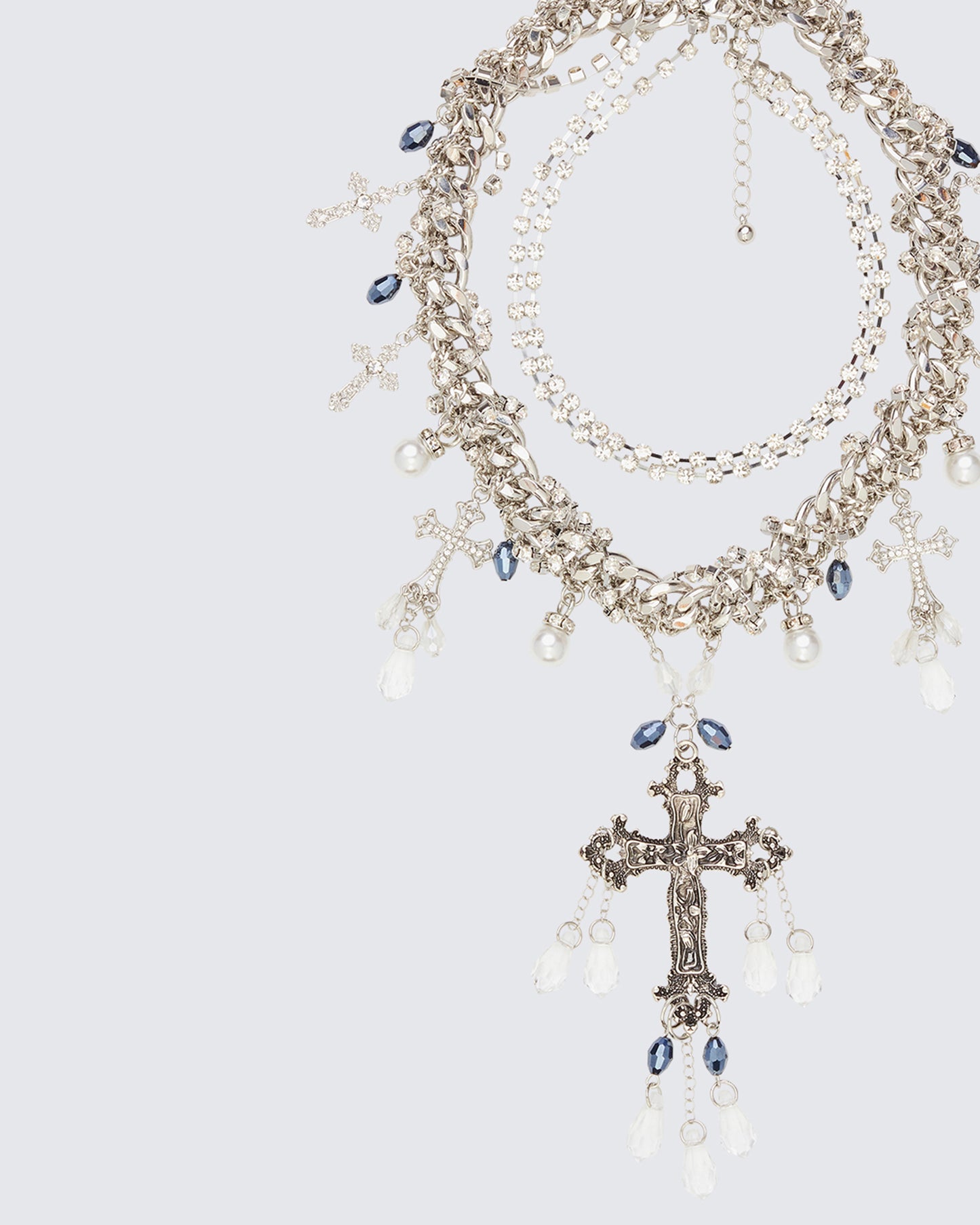 Salwa Silver Multi Crucifix Necklace