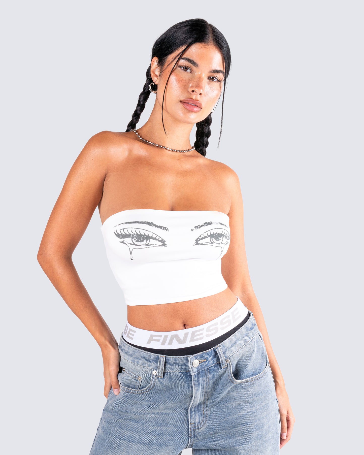Samia White Graphic Tube Top