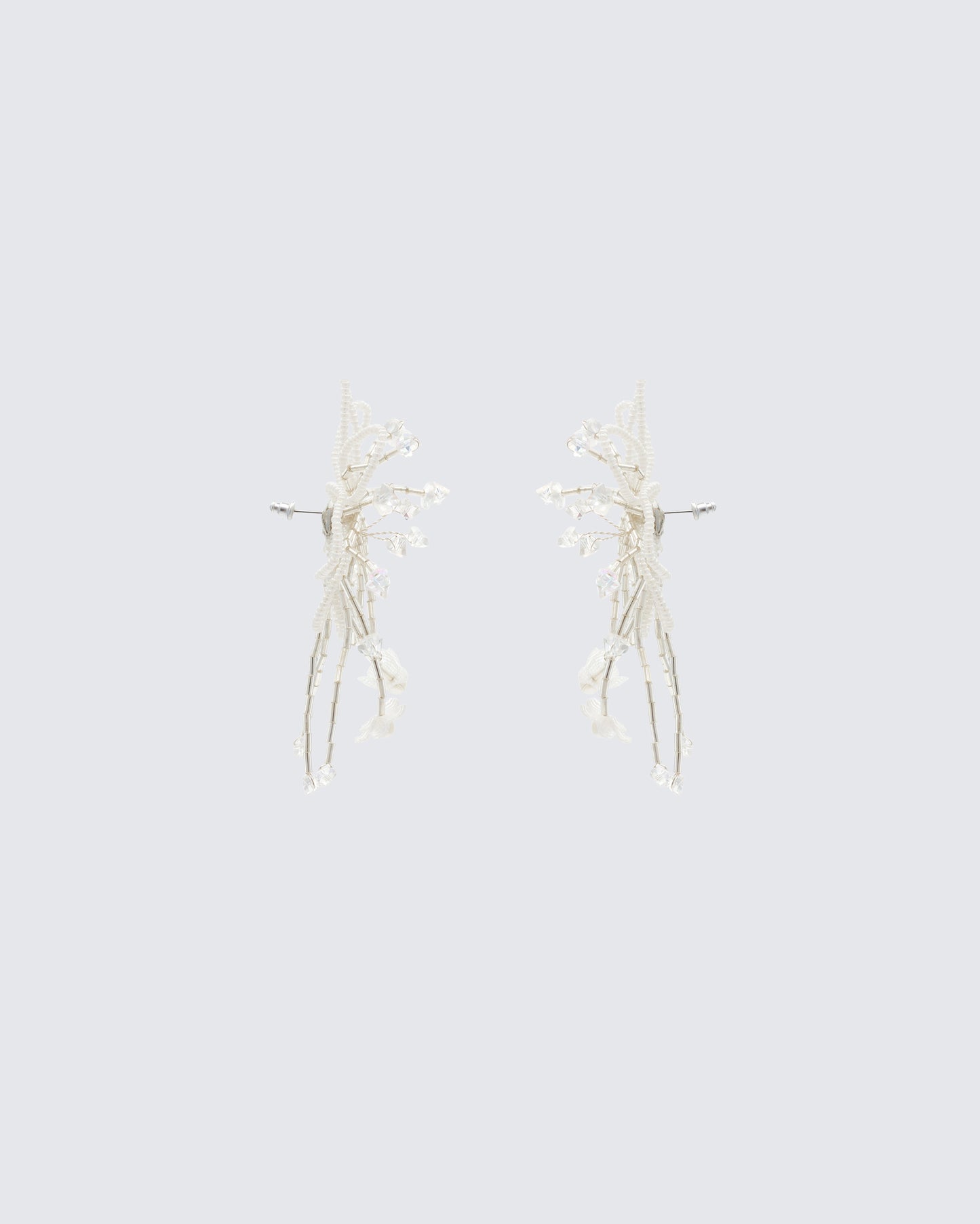 Sandra White Beaded Flower Earrings