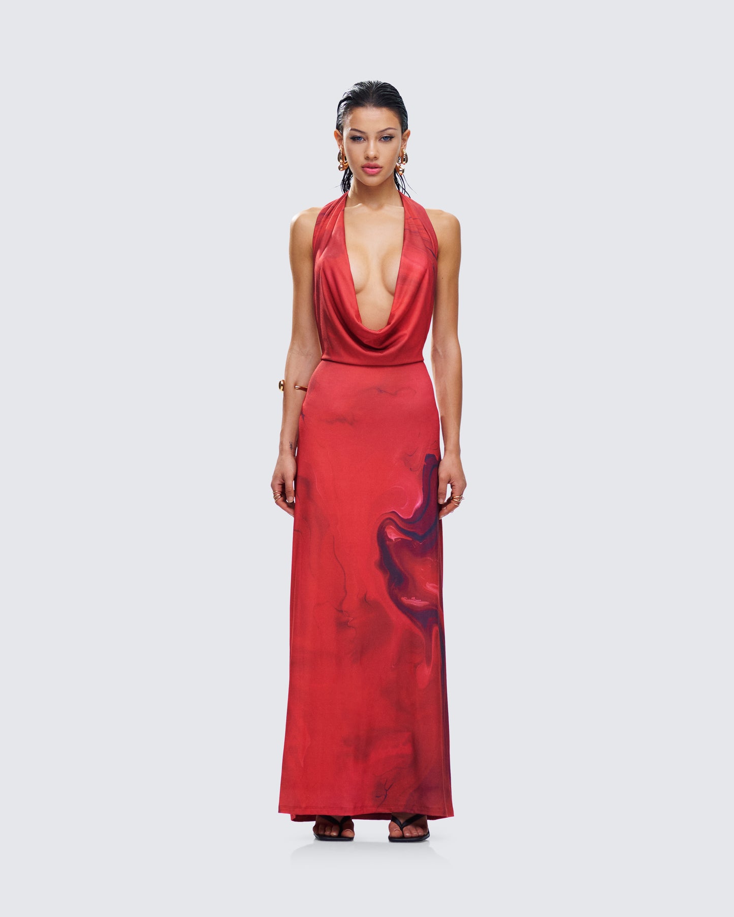 Sayla Red Abstract Print Maxi Dress model front