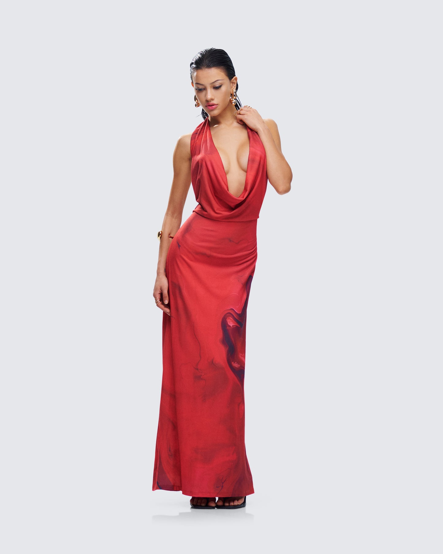 Sayla Red Abstract Print Maxi Dress