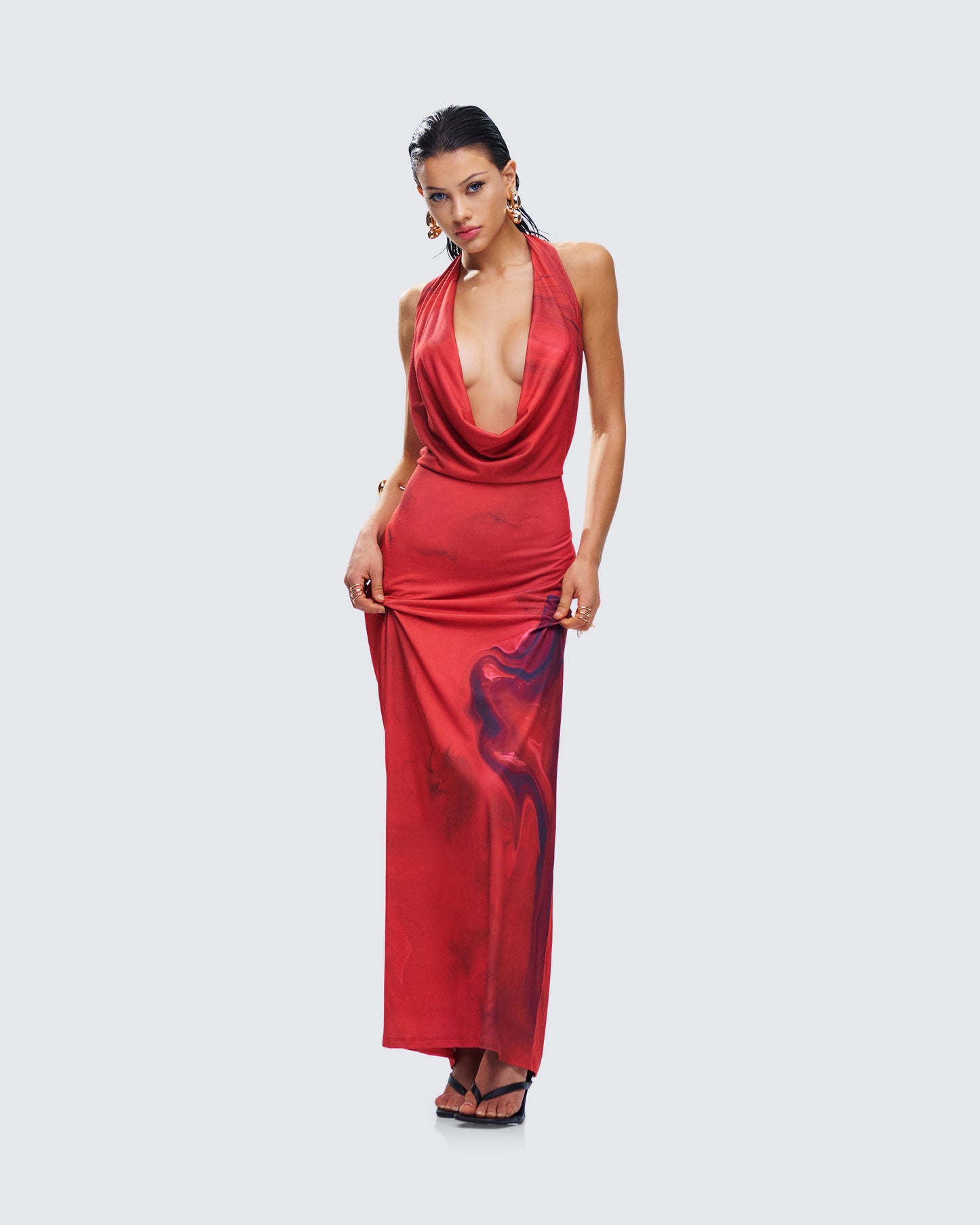 Sayla Red Abstract Print Maxi Dress