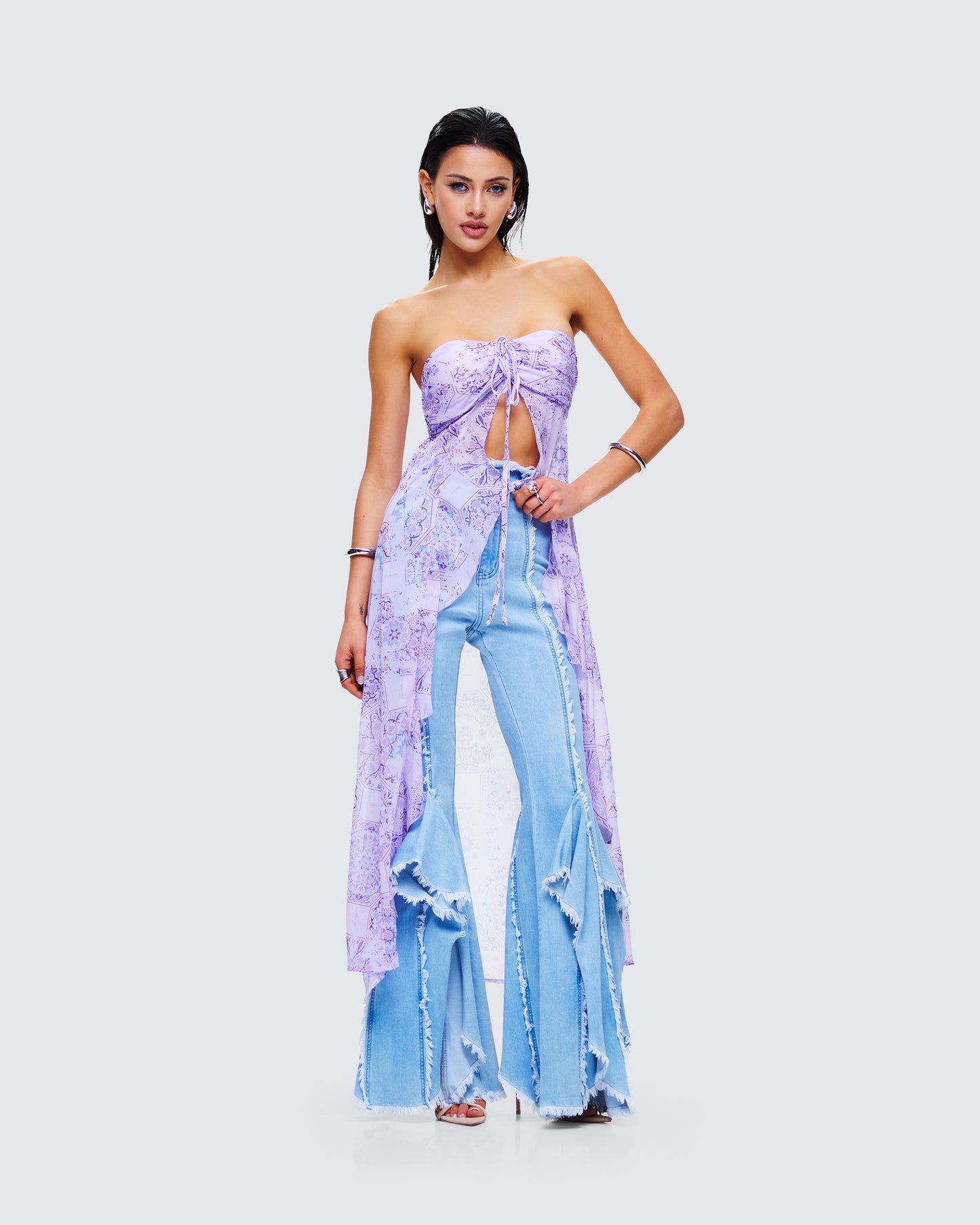 Sela Lavender Printed Midi Top