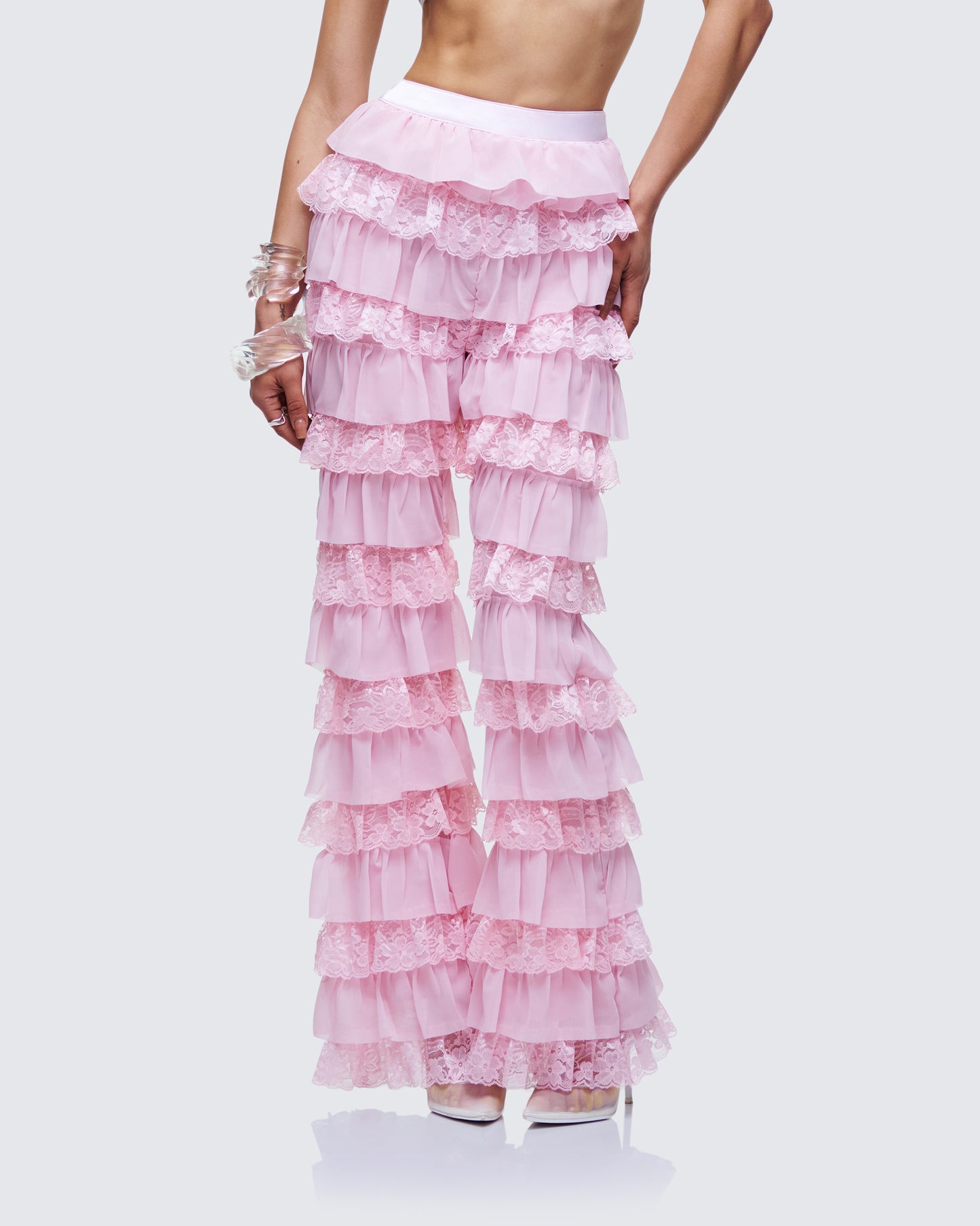 Senara Pink Ruffle Tier Pant