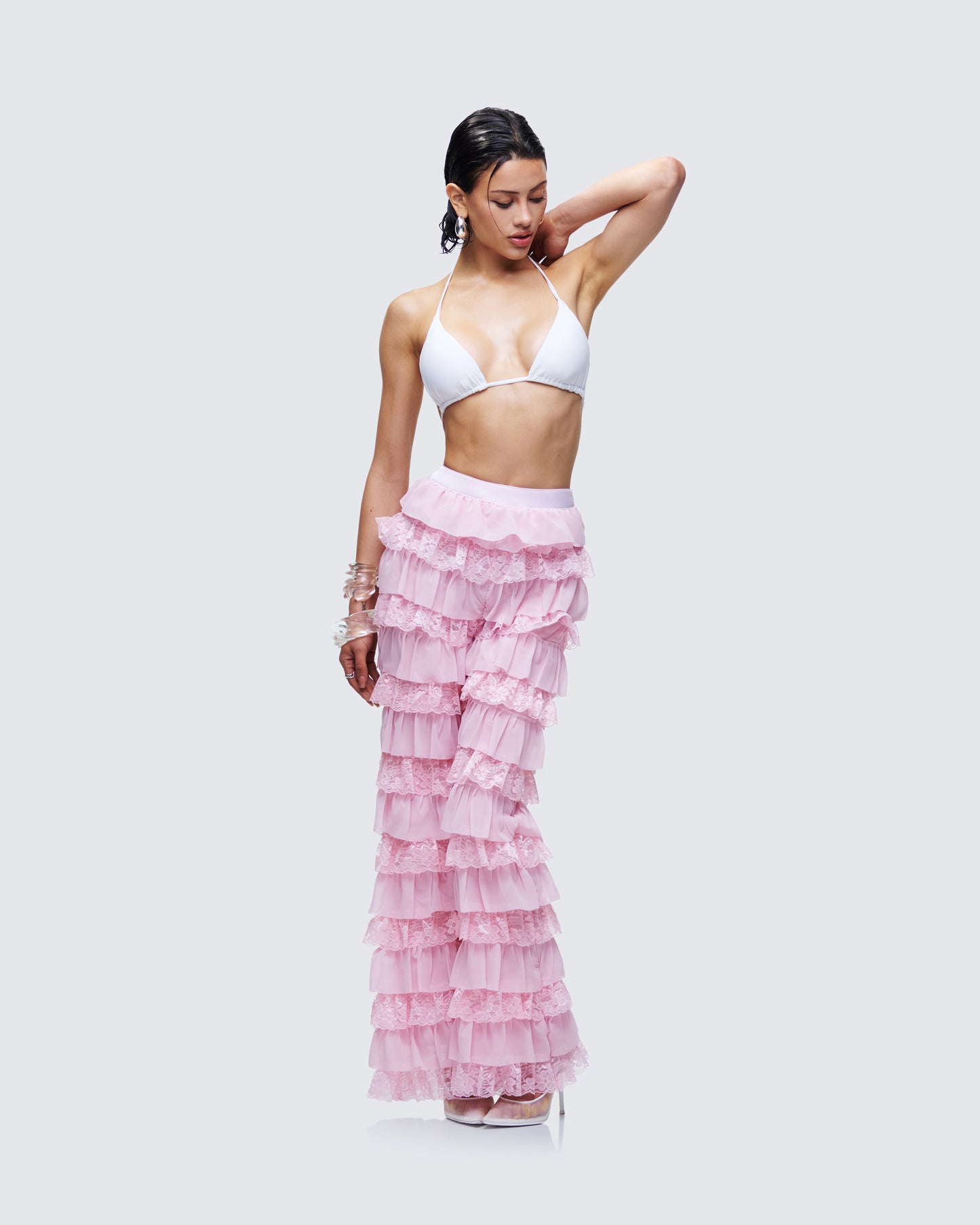 Senara Pink Ruffle Tier Pant