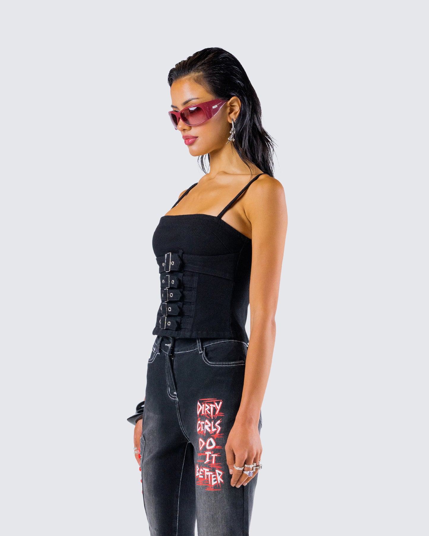 Serenity Black Denim Buckle Top