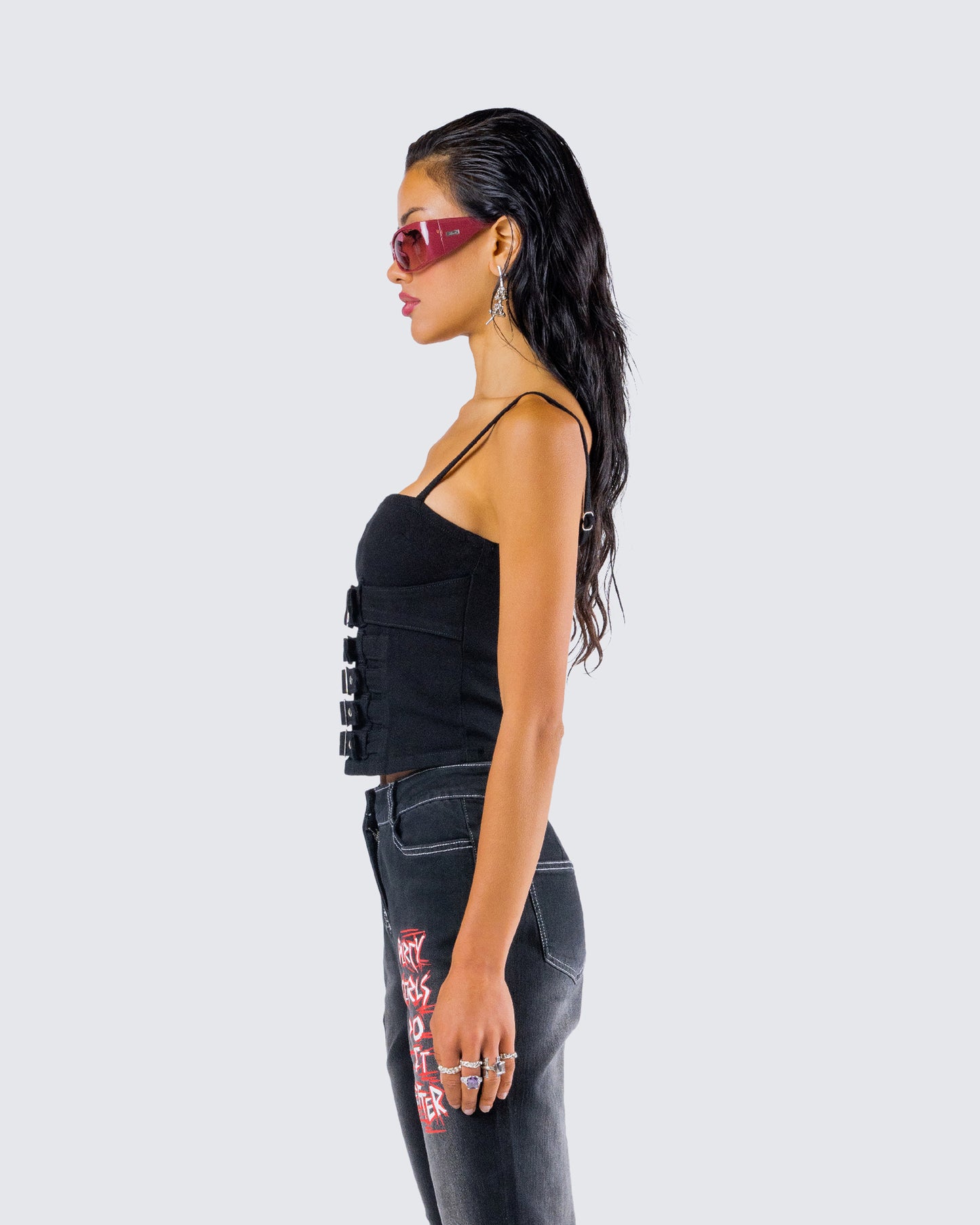 Serenity Black Denim Buckle Top