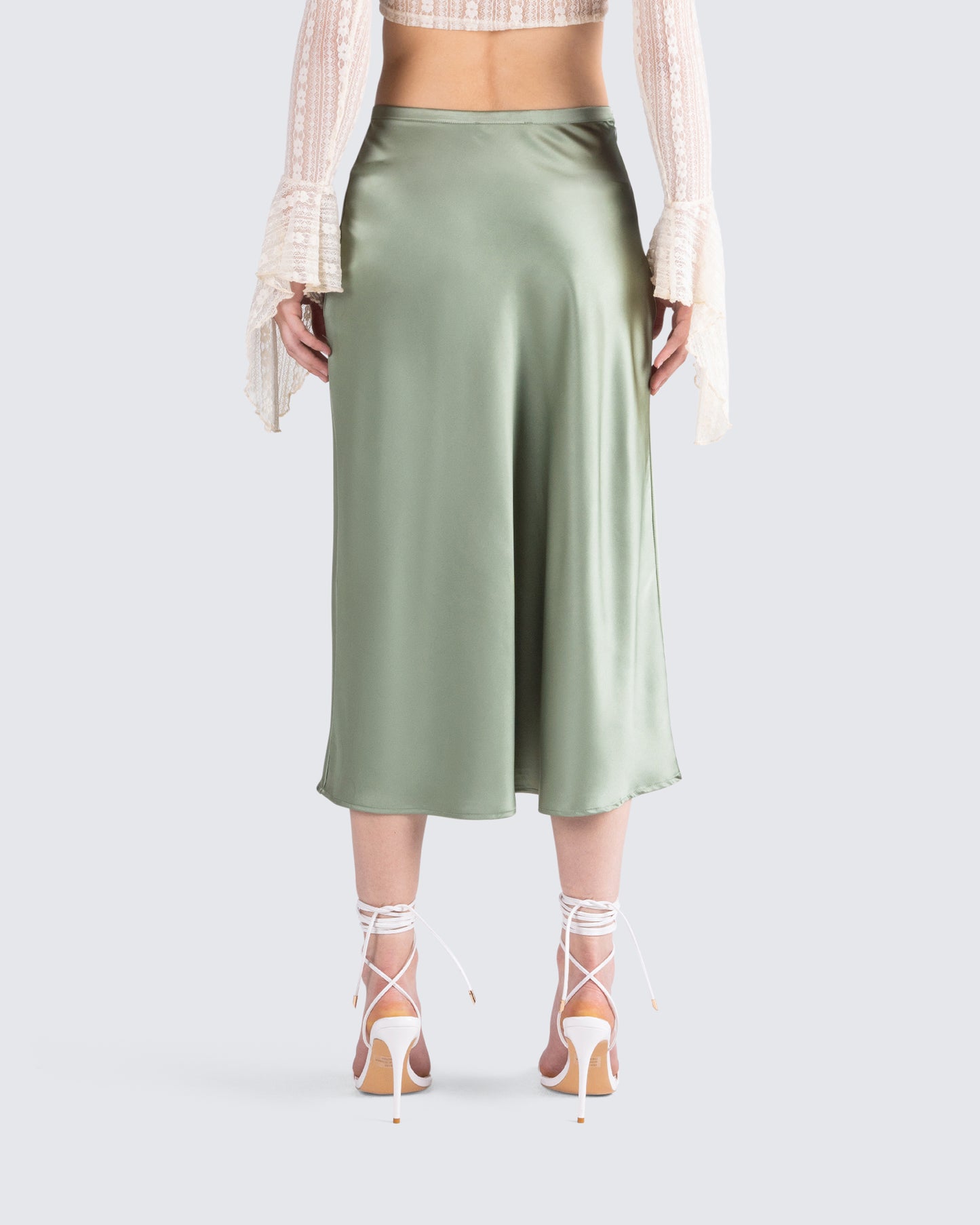Shae Green Satin Midi Skirt