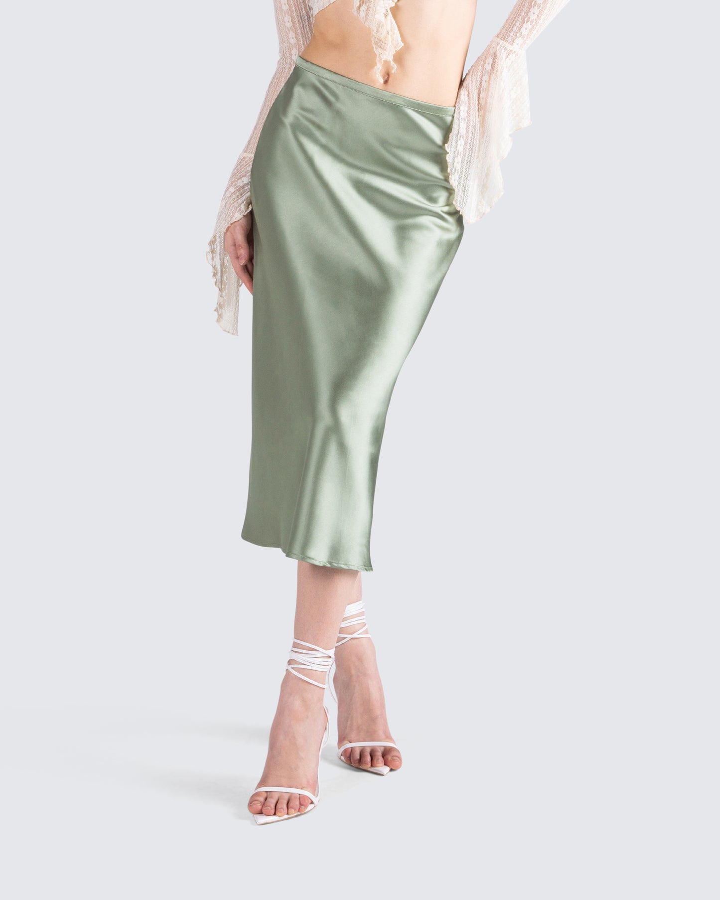 Shae Green Satin Midi Skirt