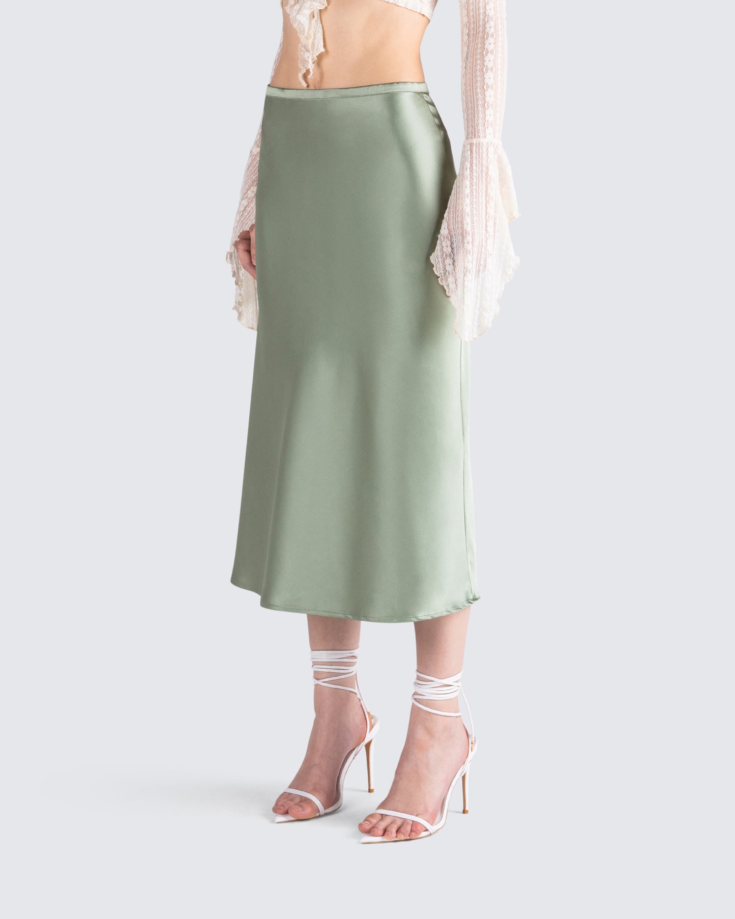 Shae Green Satin Midi Skirt