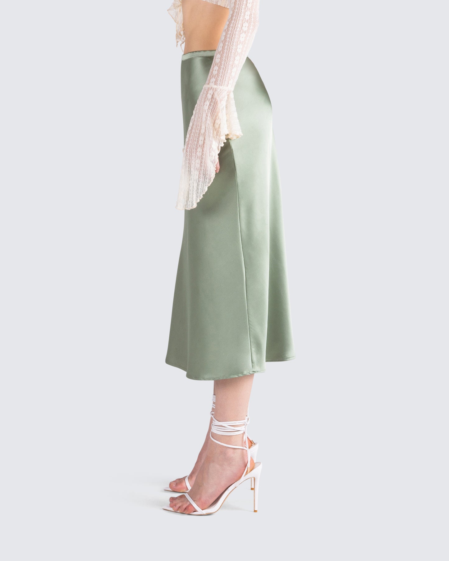 Shae Green Satin Midi Skirt