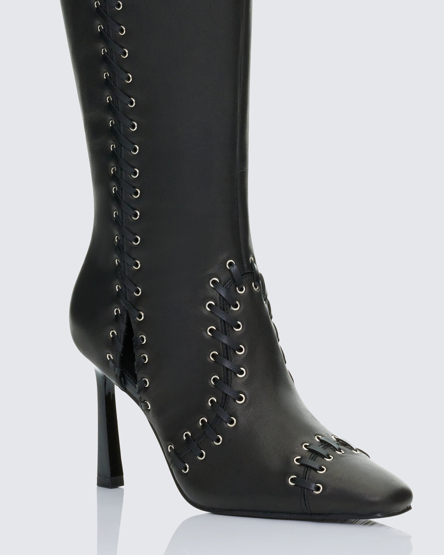 Shanaya Black Leather Whip Stitch Boot