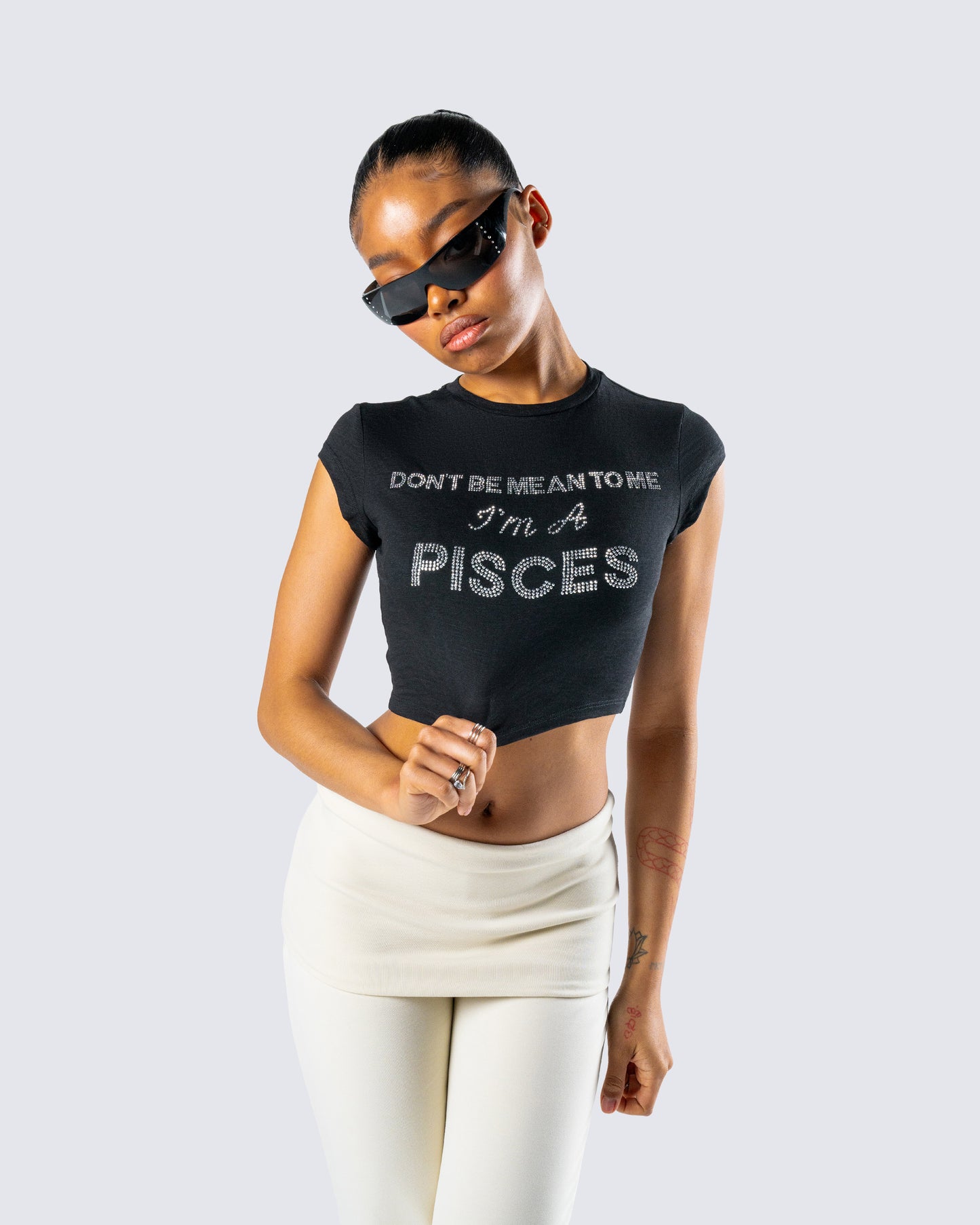Shirin Black Pisces Rhinestone Top