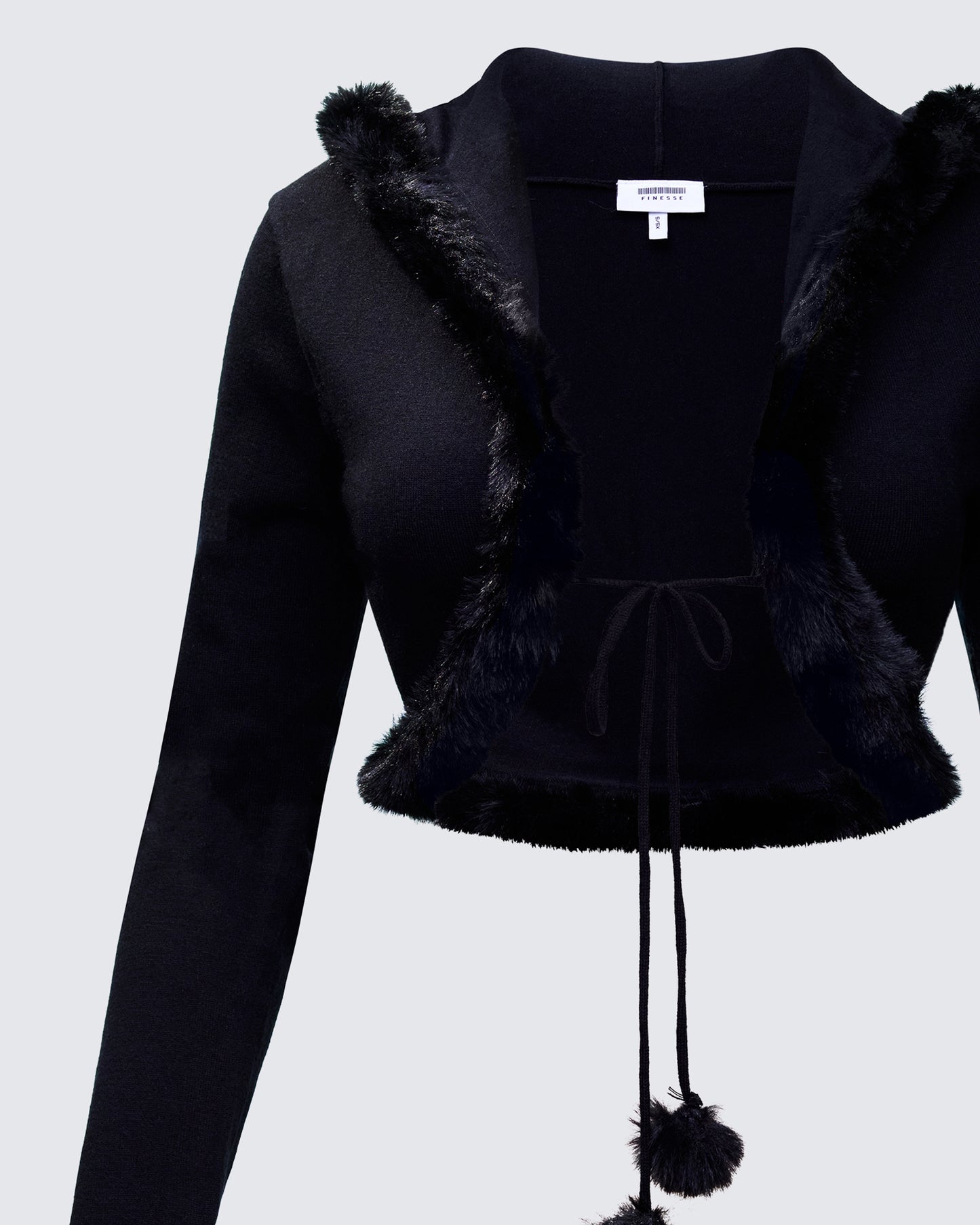 Shoshana Black Fur Trimmed Bow Tied Cardigan