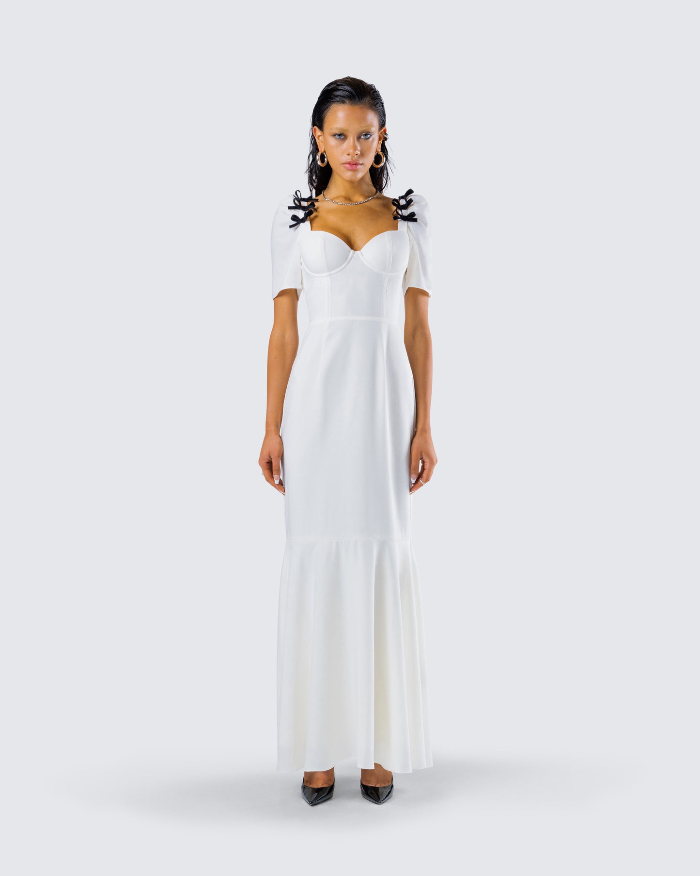 Sia White Puff Sleeve Maxi Dress model front