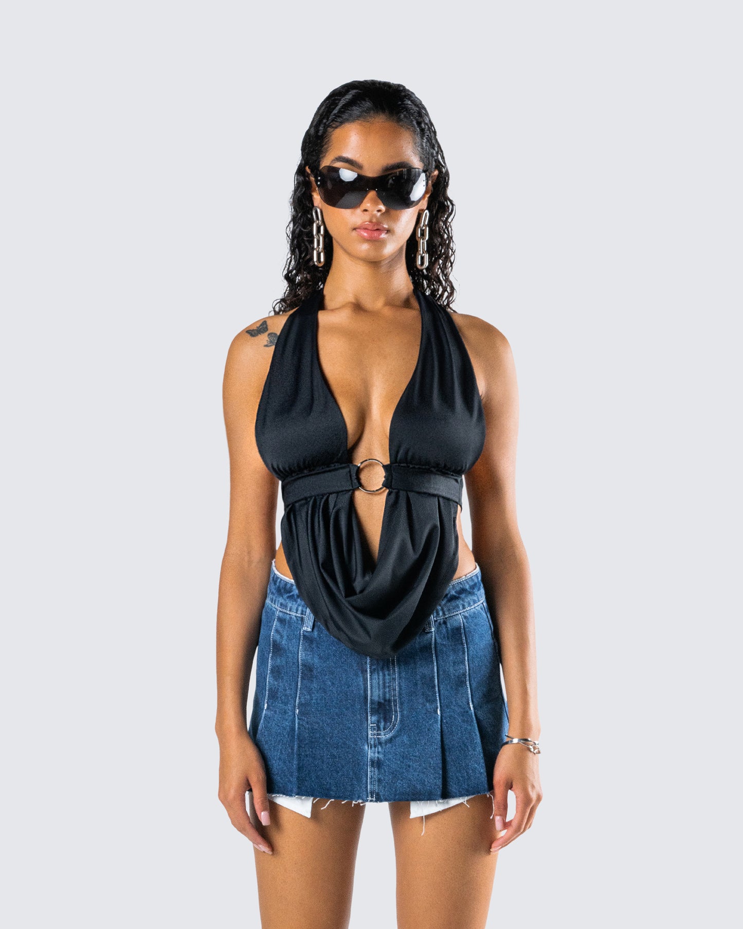 Simmi Black Halter Drape Top