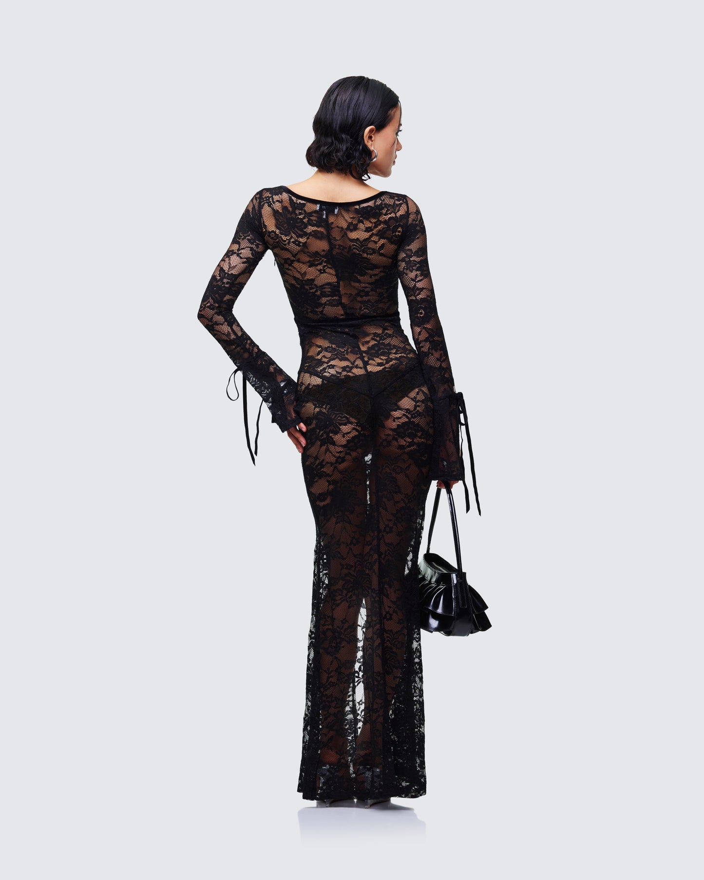 Women's black maxi dress alternate angle – FINESSE